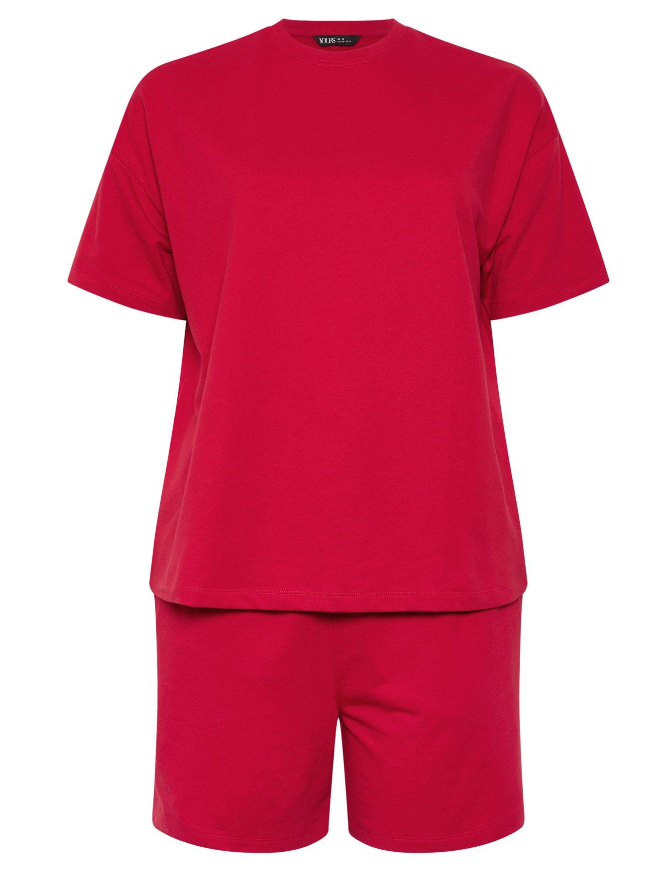 Image 5 of 5 of Yours Curve Shorts And T-Shirt Sweat Set - Red