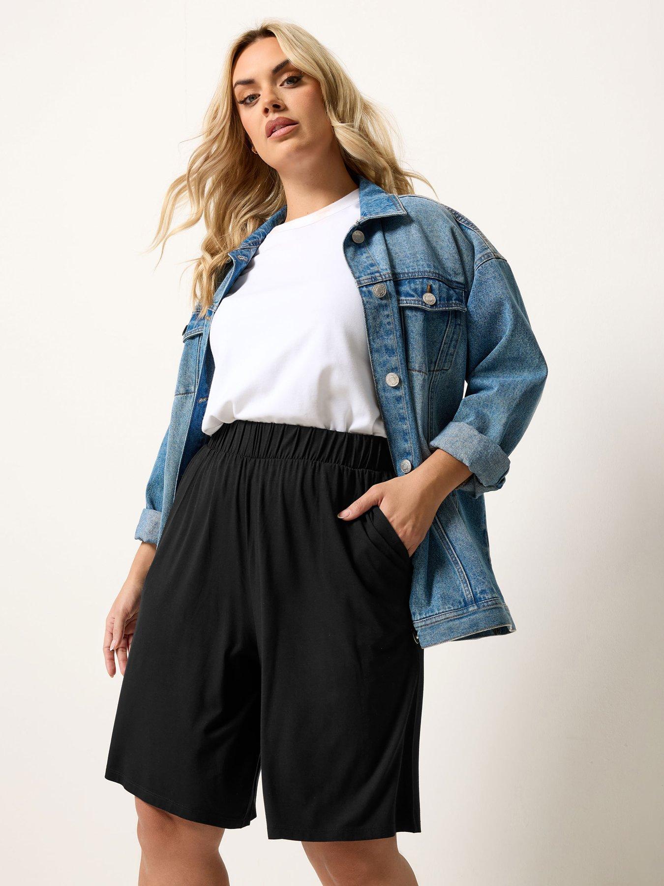 yours-curve-pull-on-jersey-shorts-black