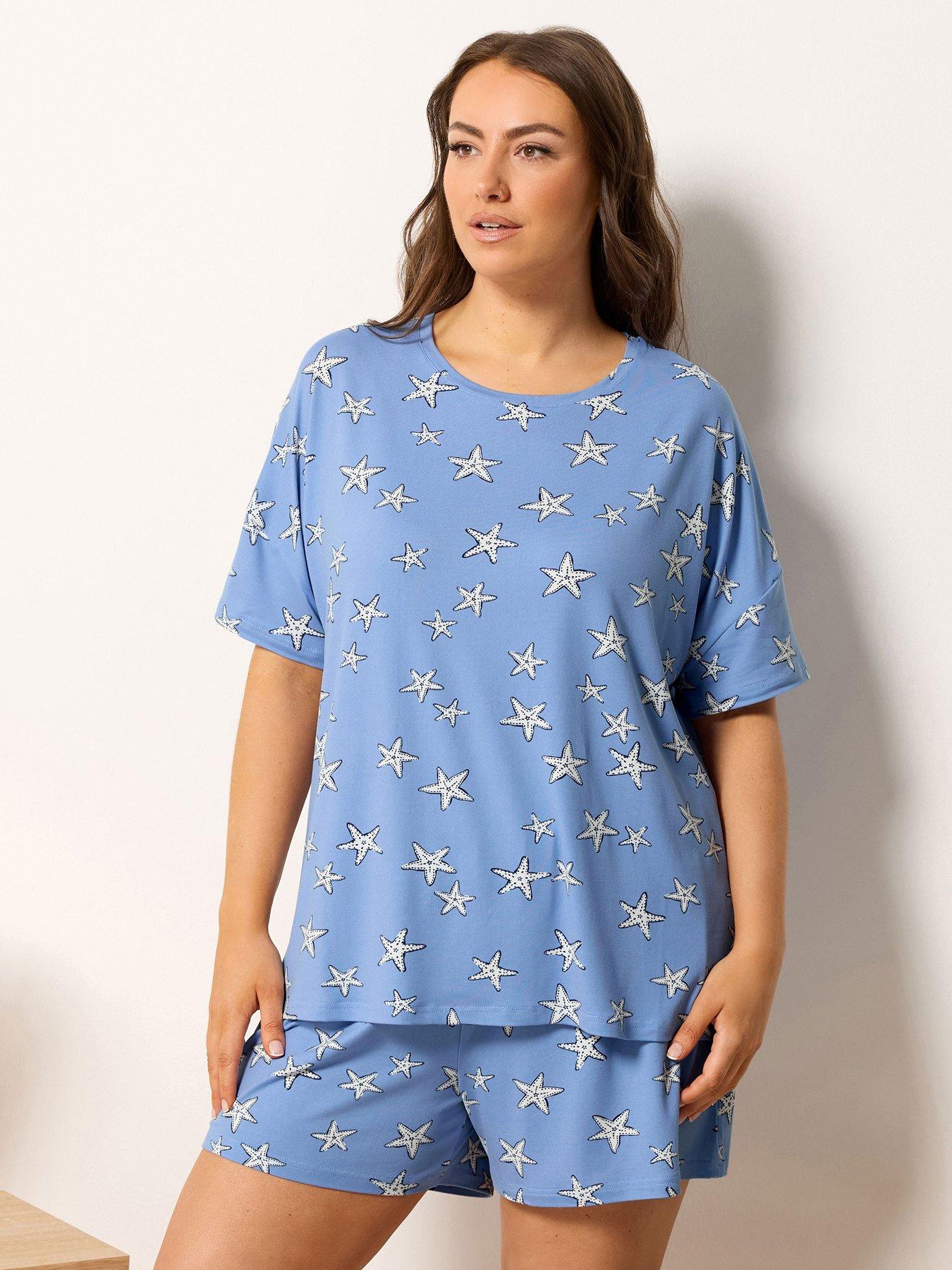 Image 3 of 4 of Yours Curve Soft Touch Starfish Pyjama Set - Blue