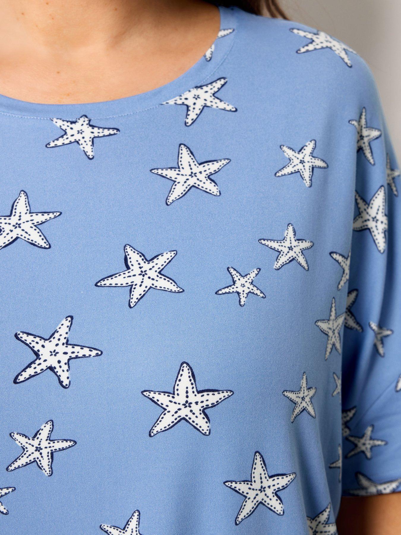 Image 4 of 4 of Yours Curve Soft Touch Starfish Pyjama Set - Blue