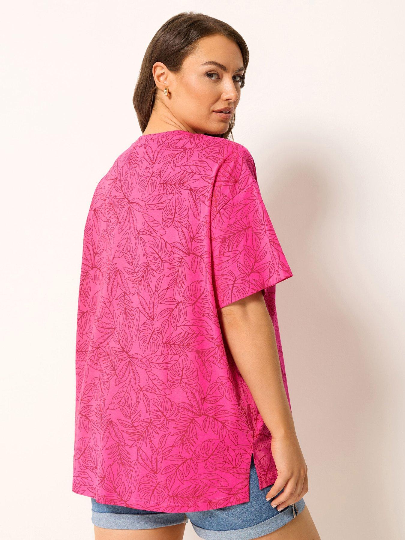 Image 2 of 5 of Yours Curve Leaf Print Boxy T-shirt