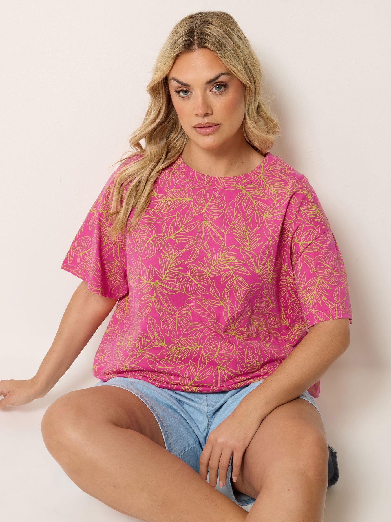 Image 1 of 5 of Yours Curve Leaf Print Boxy T-shirt