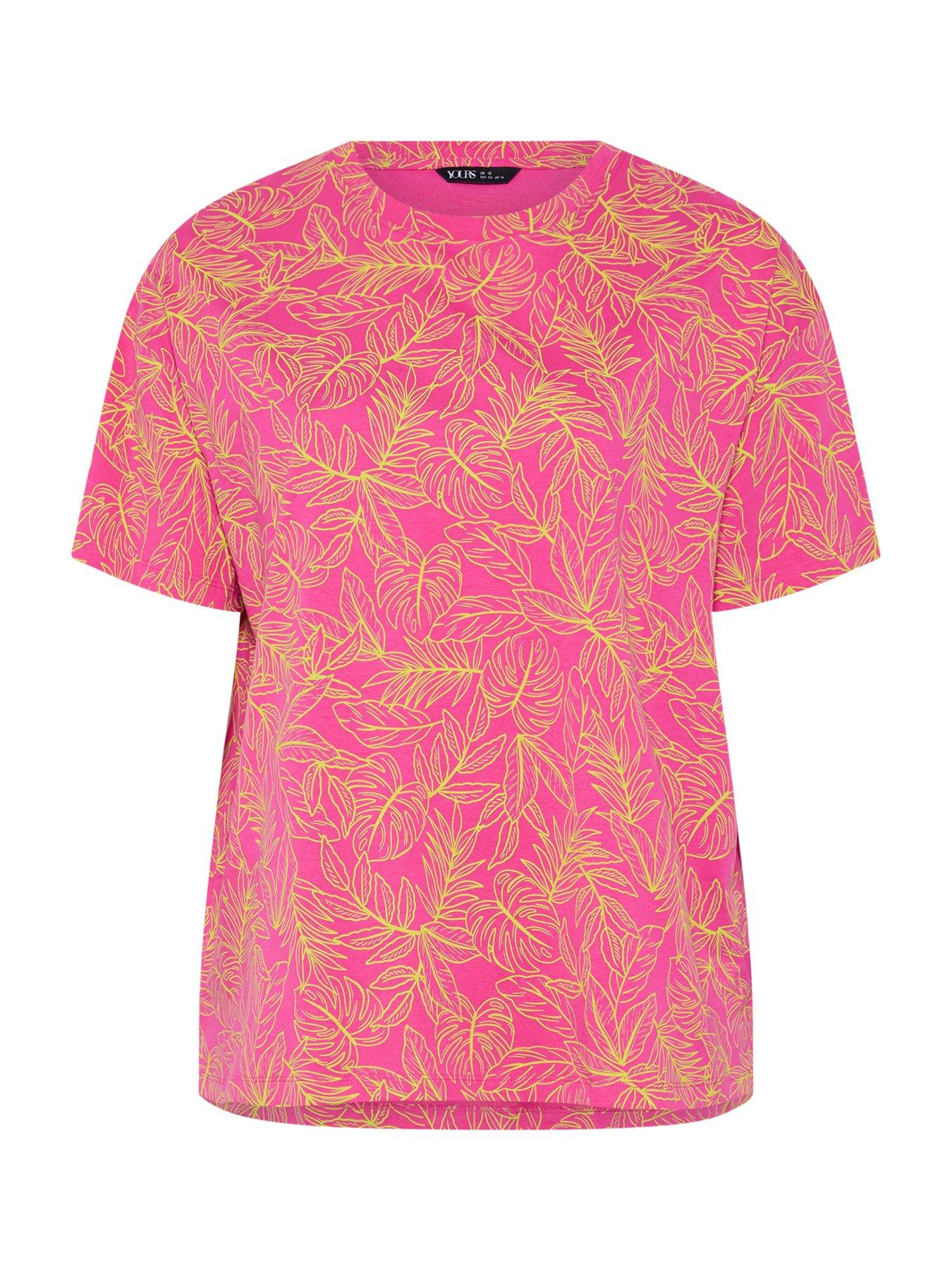 Image 5 of 5 of Yours Curve Leaf Print Boxy T-shirt
