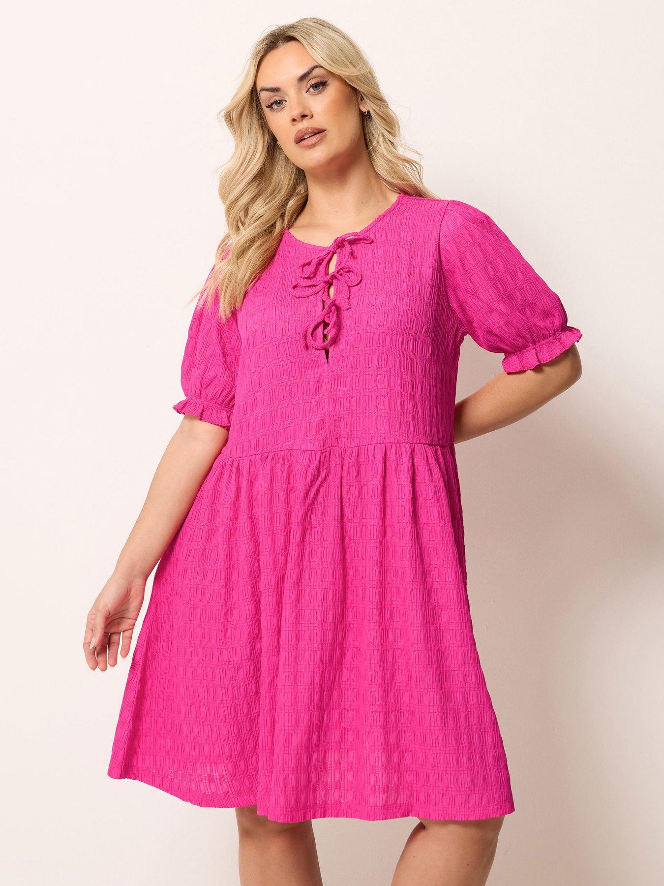 Image 1 of 5 of Yours Curve Bow Front Mini Dress - Pink