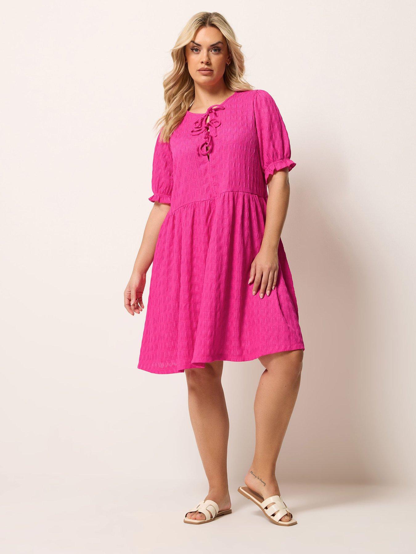 Image 3 of 5 of Yours Curve Bow Front Mini Dress - Pink