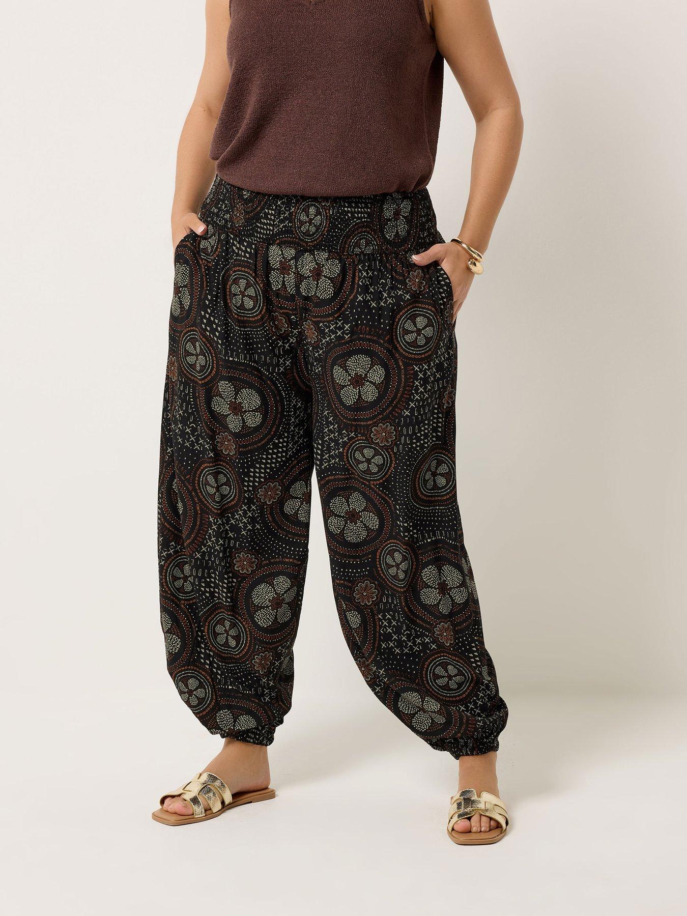 Yours Curve Shirred Waist Balloon Trousers - Black