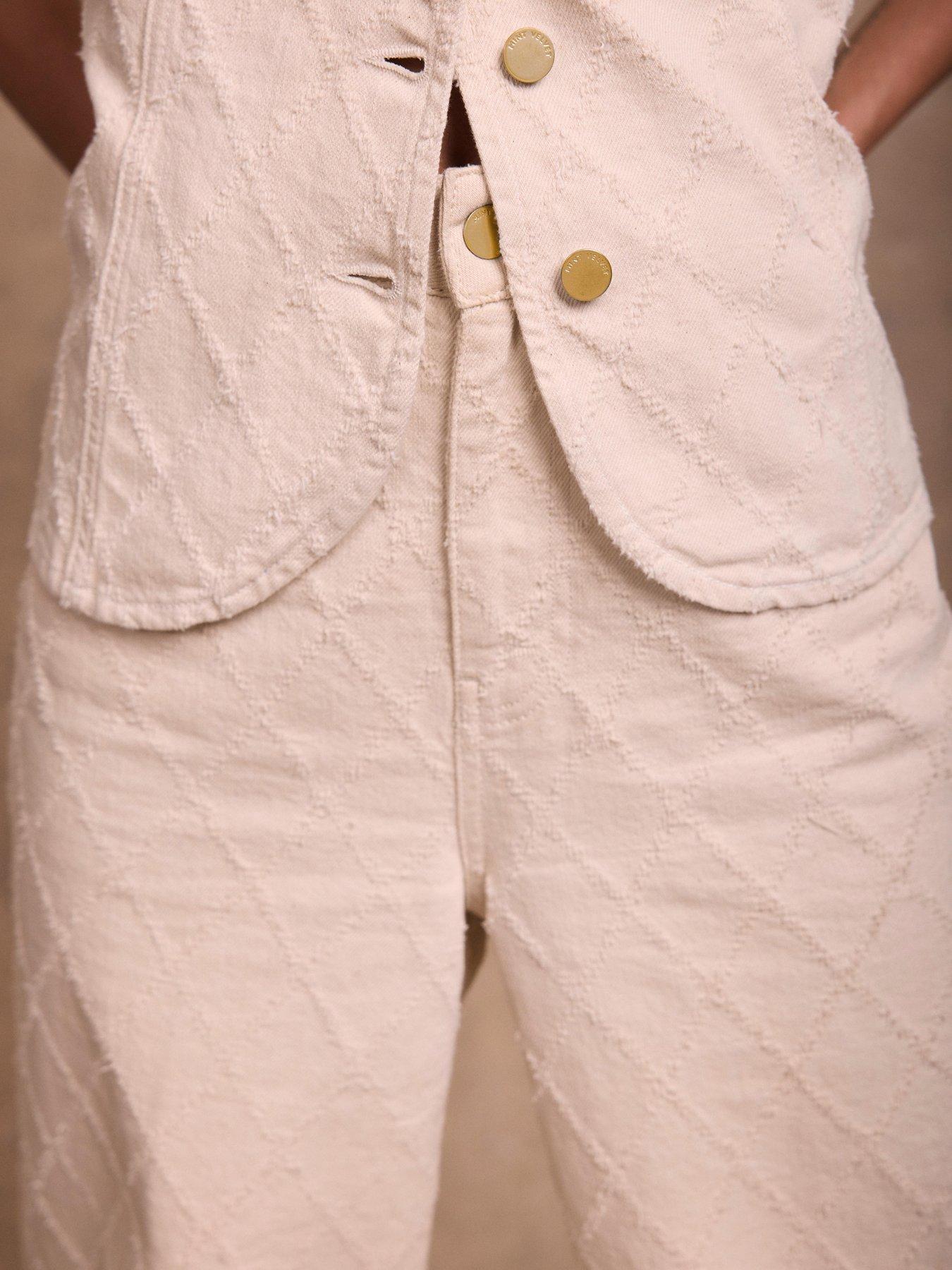 Image 4 of 6 of Mint Velvet Diamond Textured Wide Jeans- Cream
