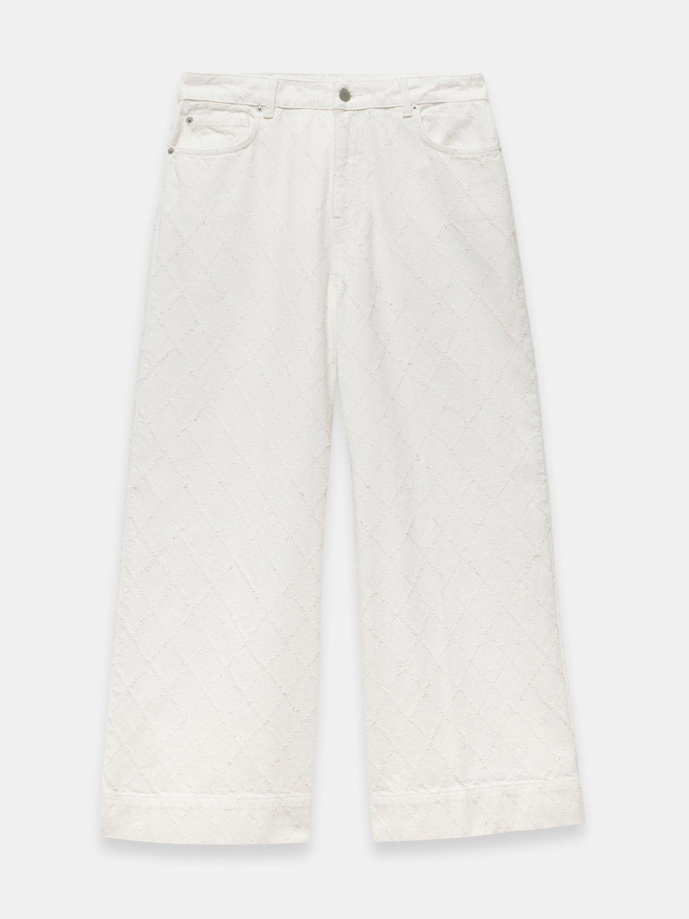 Image 5 of 6 of Mint Velvet Diamond Textured Wide Jeans- Cream
