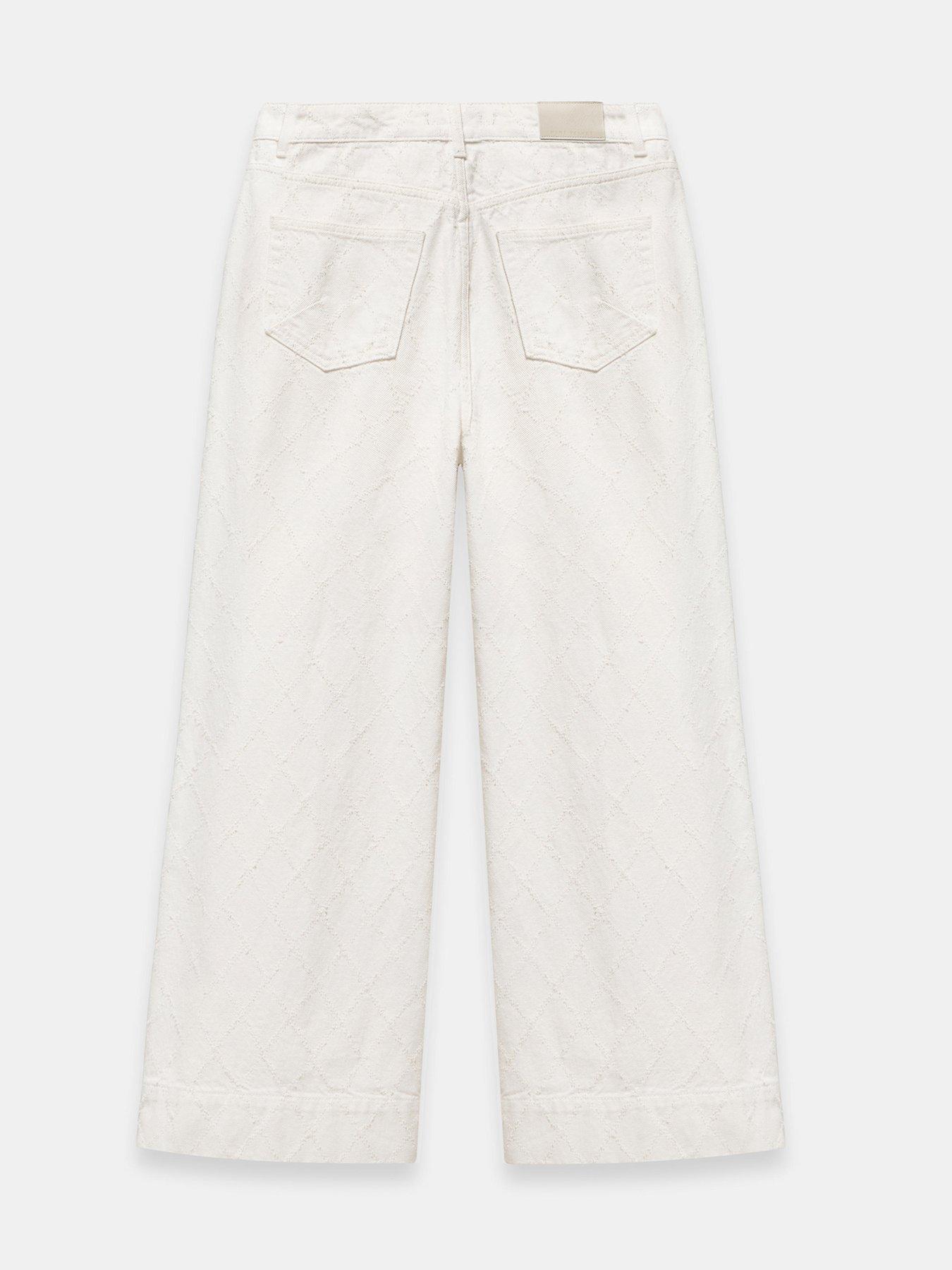 Image 6 of 6 of Mint Velvet Diamond Textured Wide Jeans- Cream