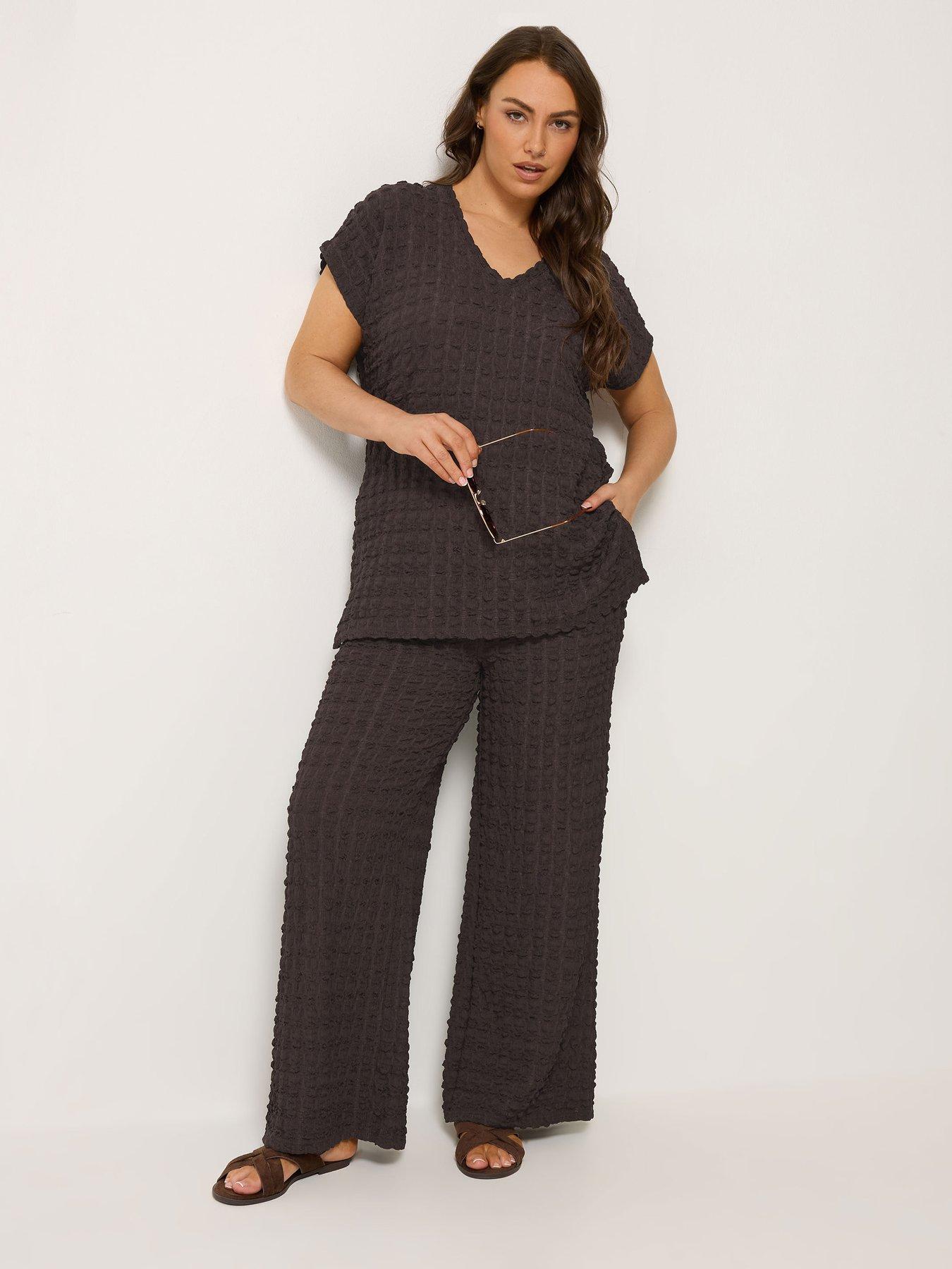 Yours Curve Bubble Top  &  Trouser Set - Brown