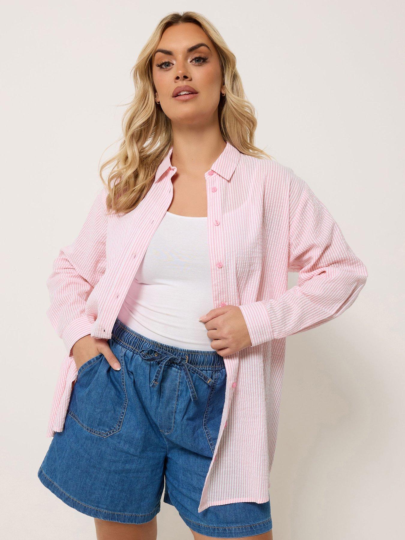 Yours Curve Seersucker Stripe Shirt - Pink