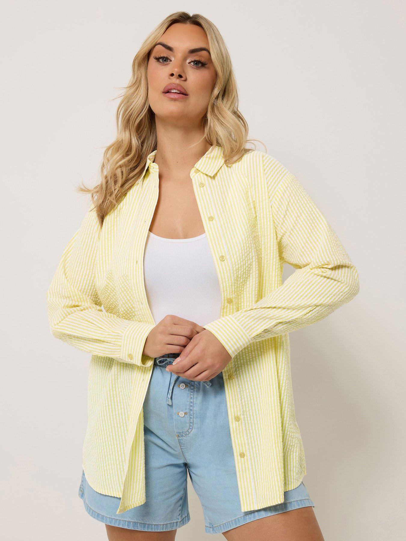 Yours Curve Seersucker Stripe Co-Ord Shirt - Yellow