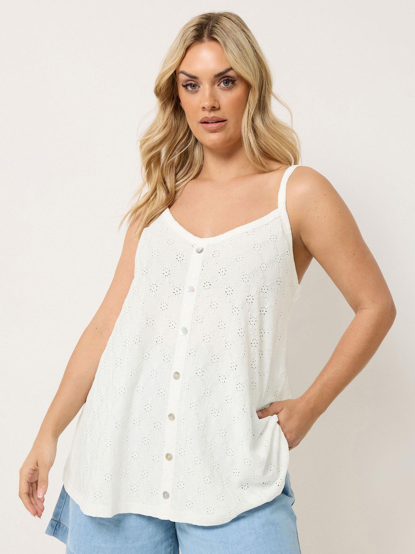 Image 1 of 5 of Yours Curve Anglaise Button Swing Vest - White