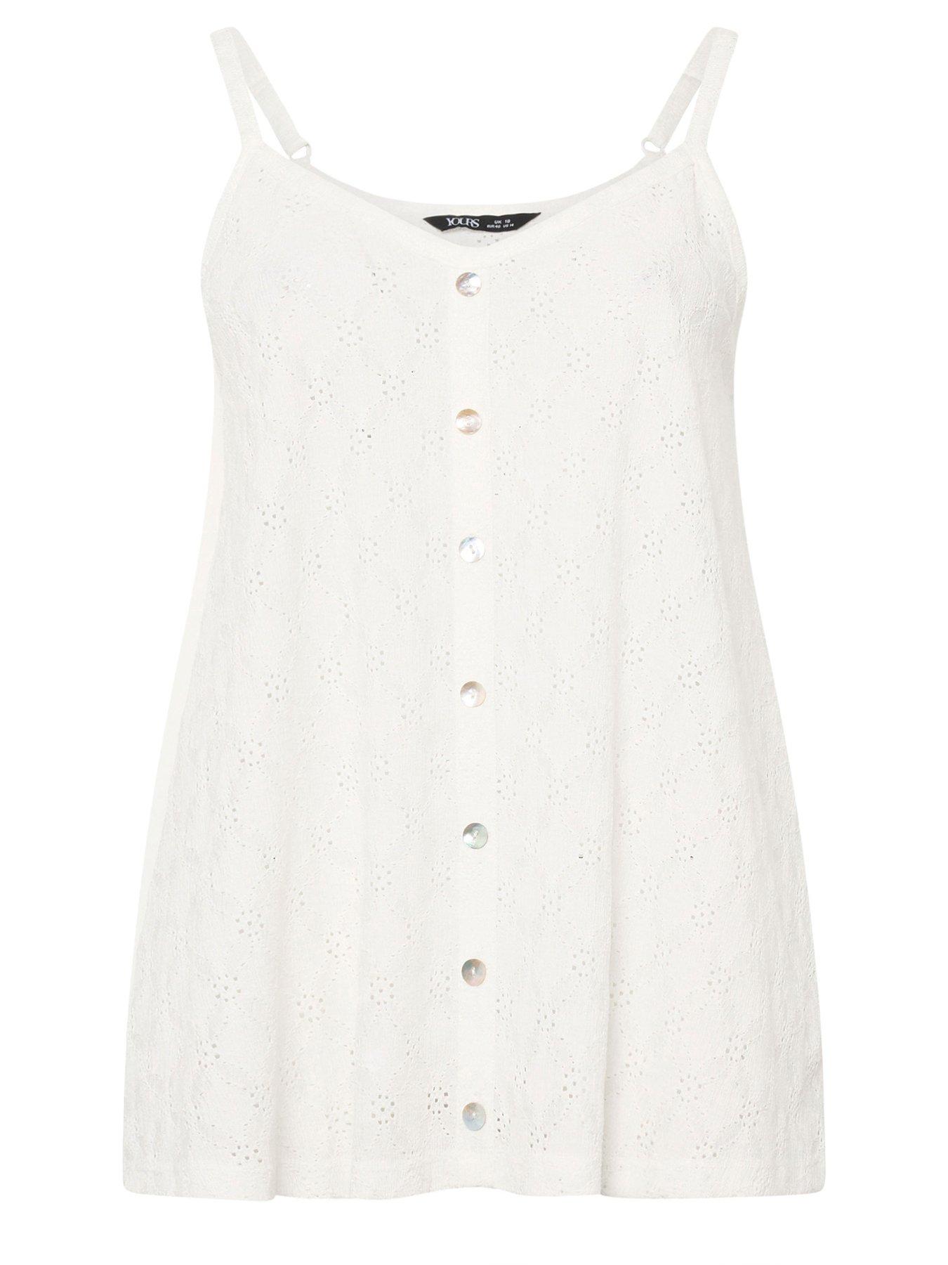 Image 5 of 5 of Yours Curve Anglaise Button Swing Vest - White