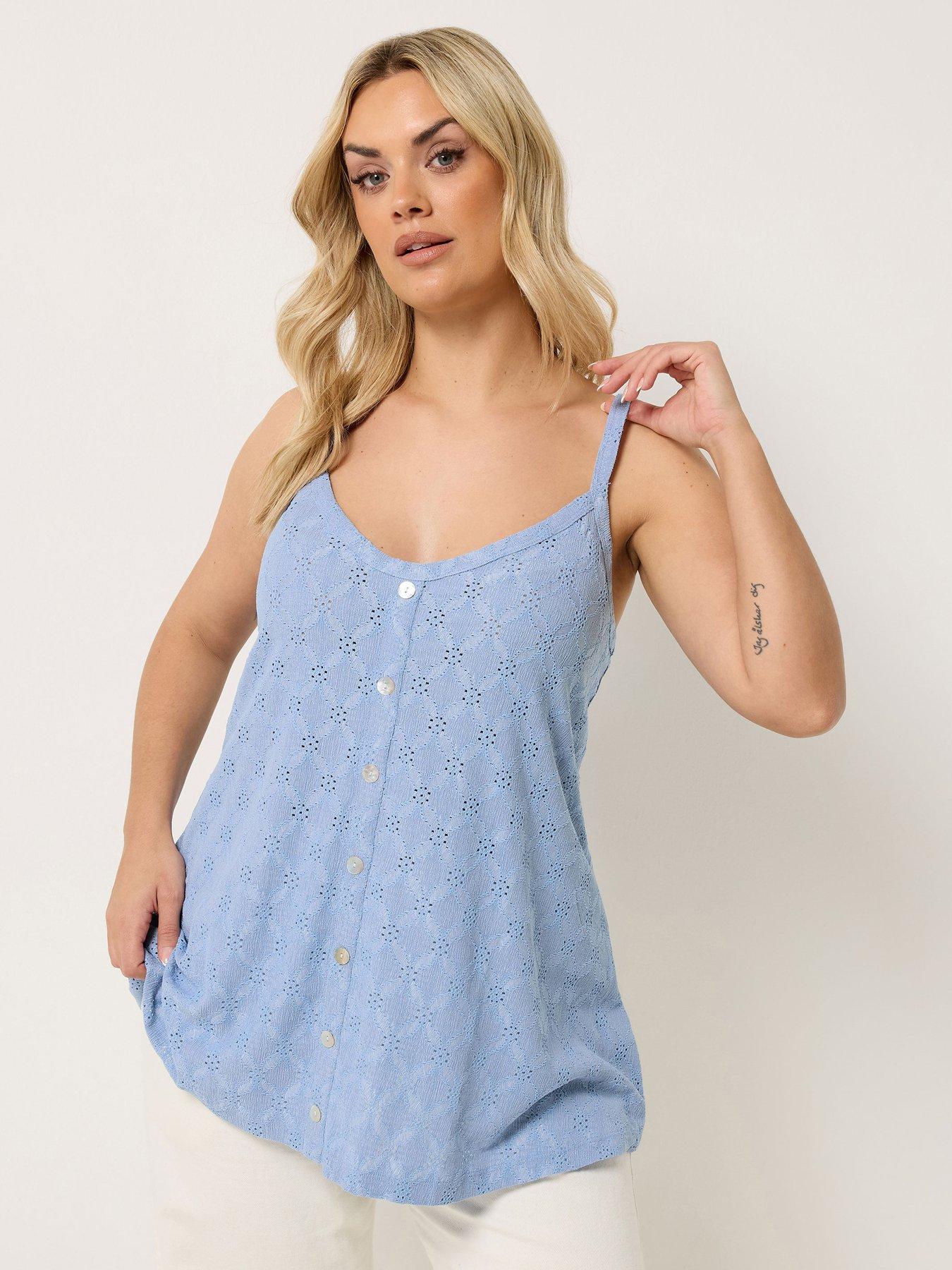 Image 1 of 5 of Yours Curve Anglaise Button Swing Vest - Blue