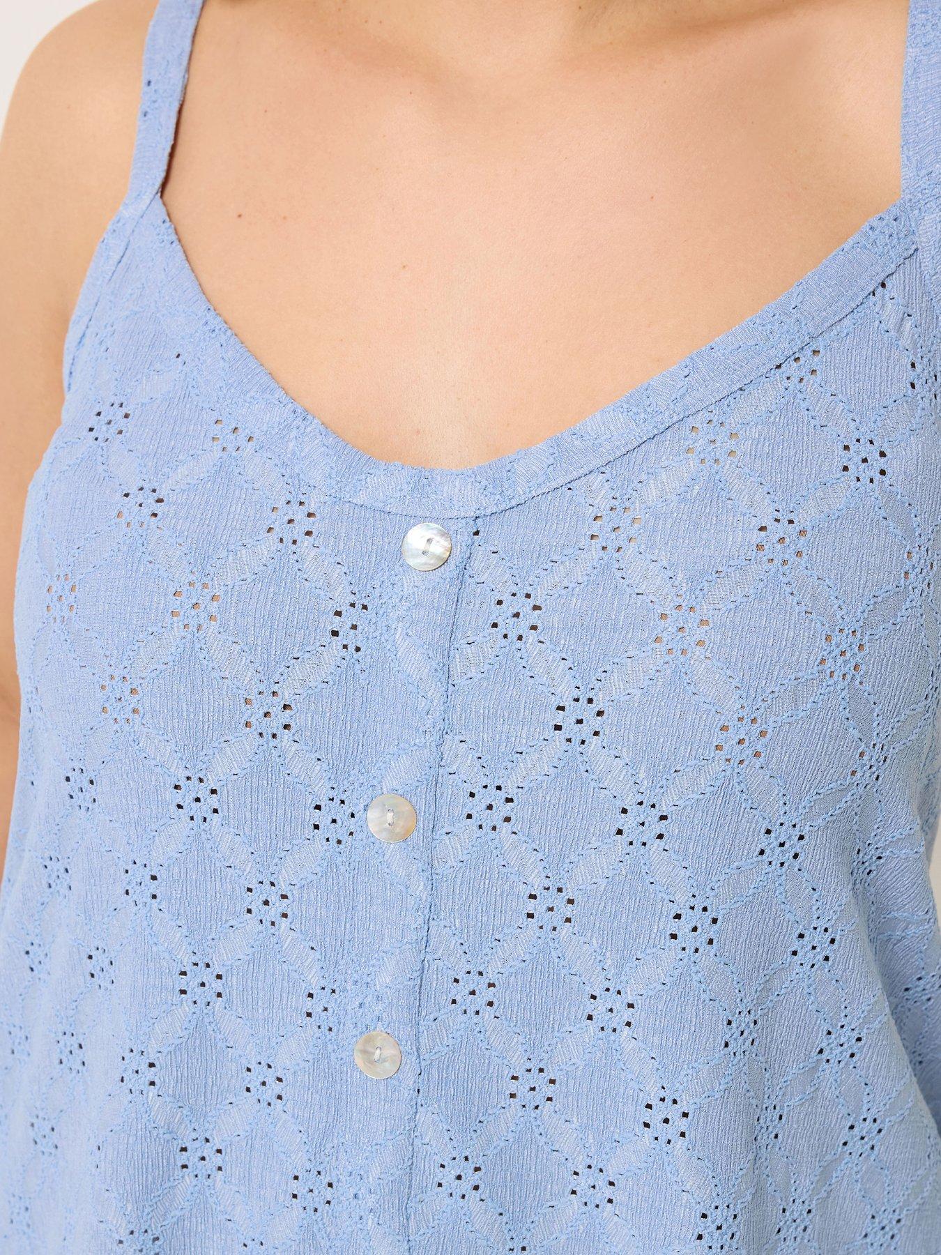 Image 4 of 5 of Yours Curve Anglaise Button Swing Vest - Blue