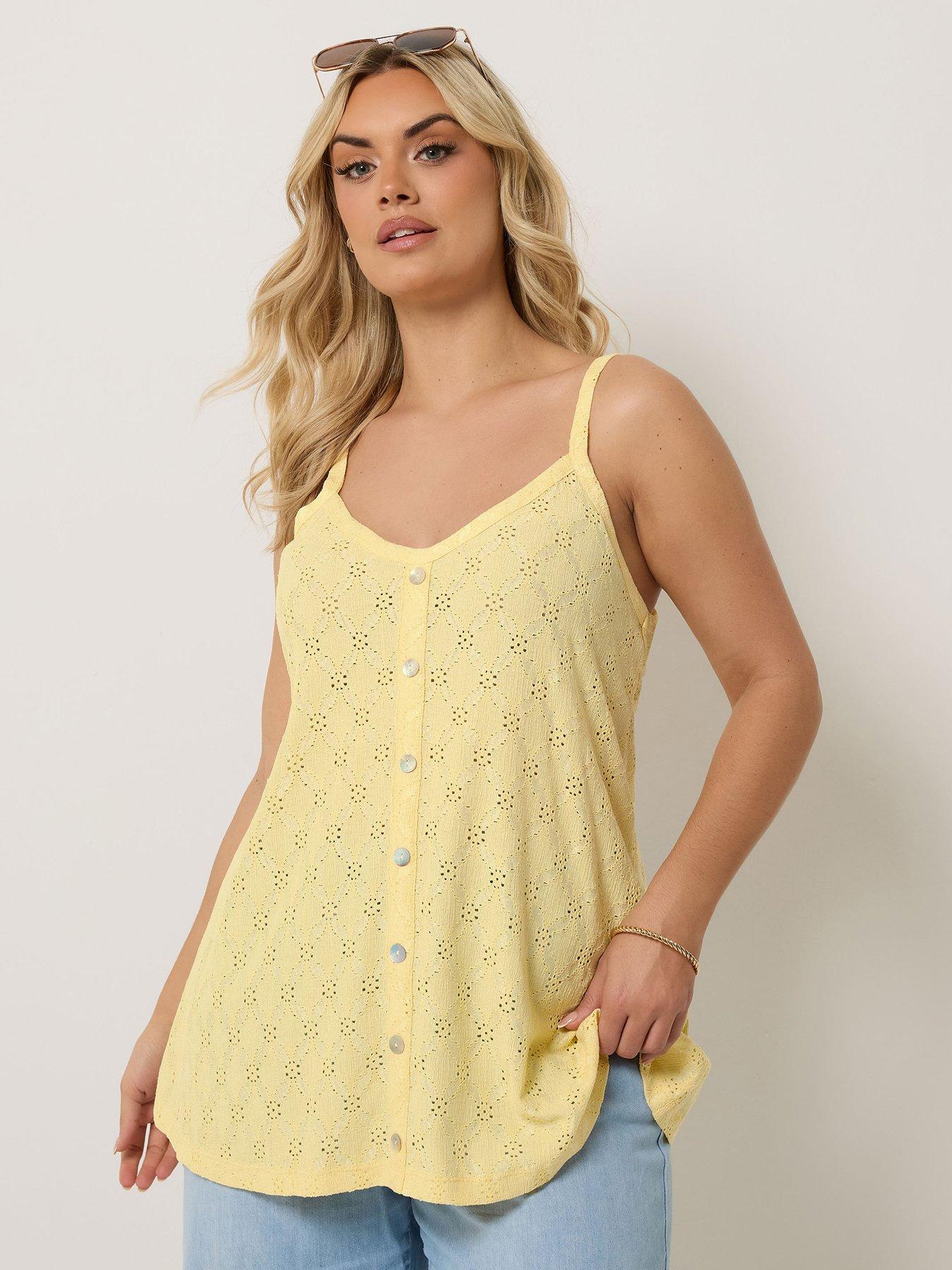 Image 1 of 5 of Yours Curve Anglaise Button Swing Vest - Yellow