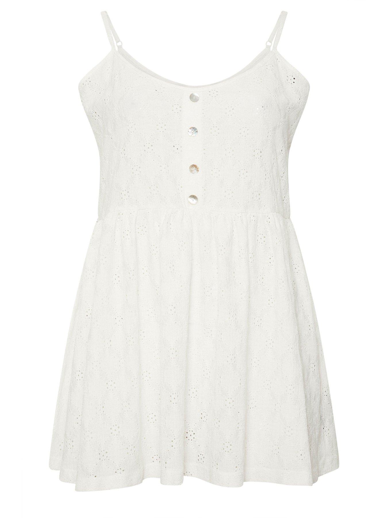 Image 5 of 5 of Yours Curve Anglaise Strappy Peplum Top - White