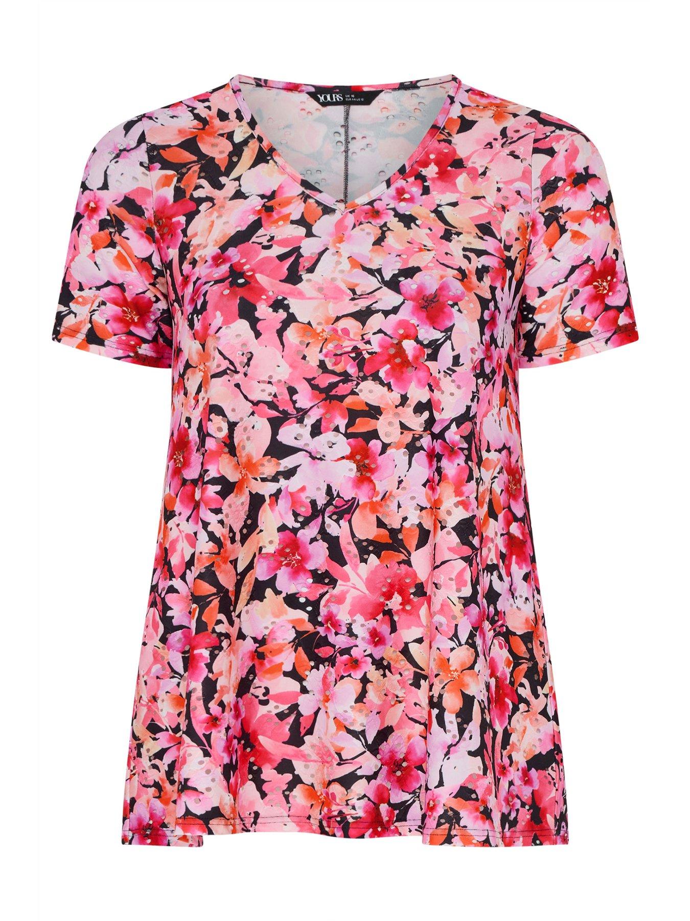 Image 5 of 5 of Yours Curve Printed Broderie V-neck Top