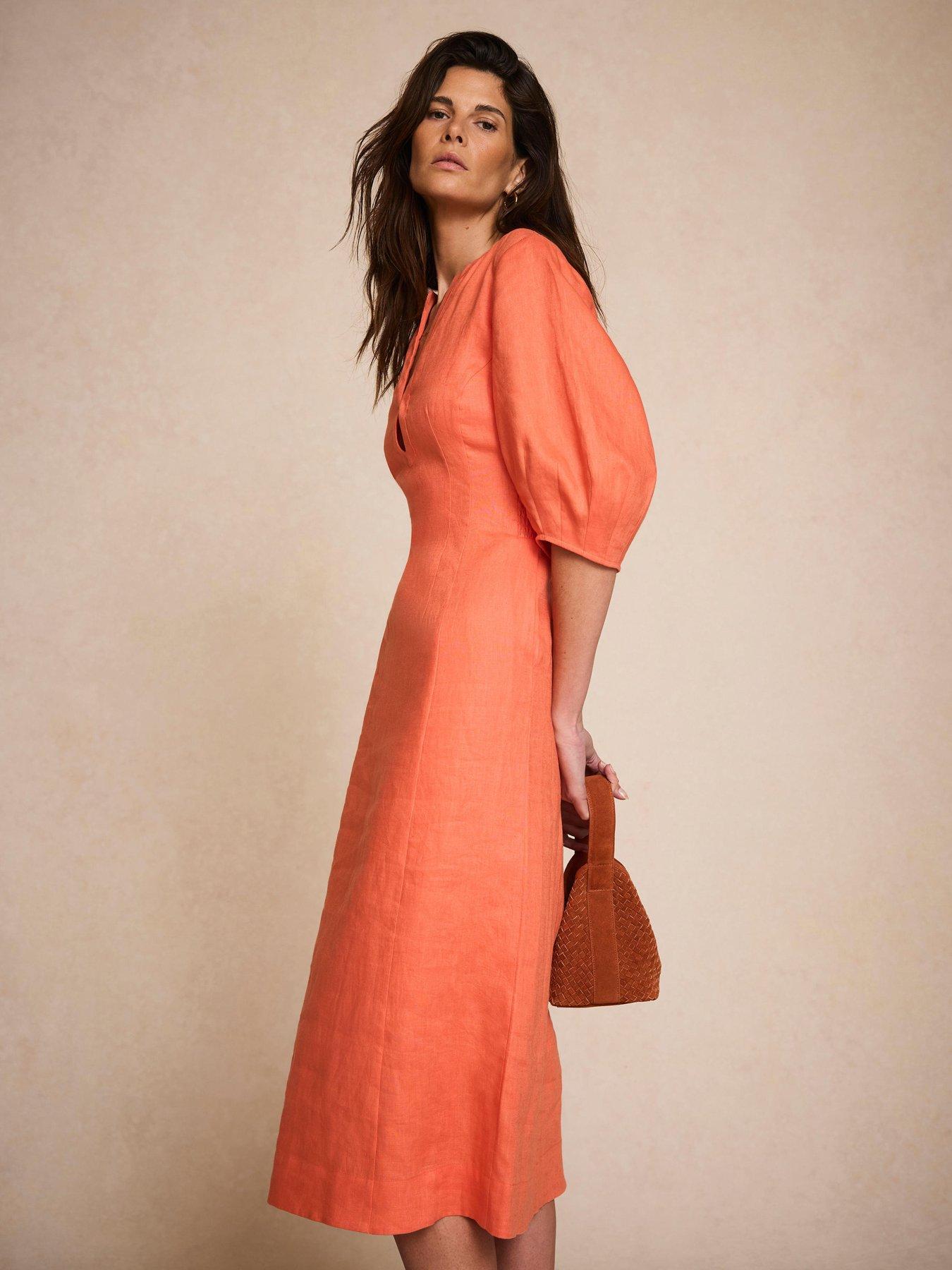 mint-velvet-orange-linen-midi-dressfront