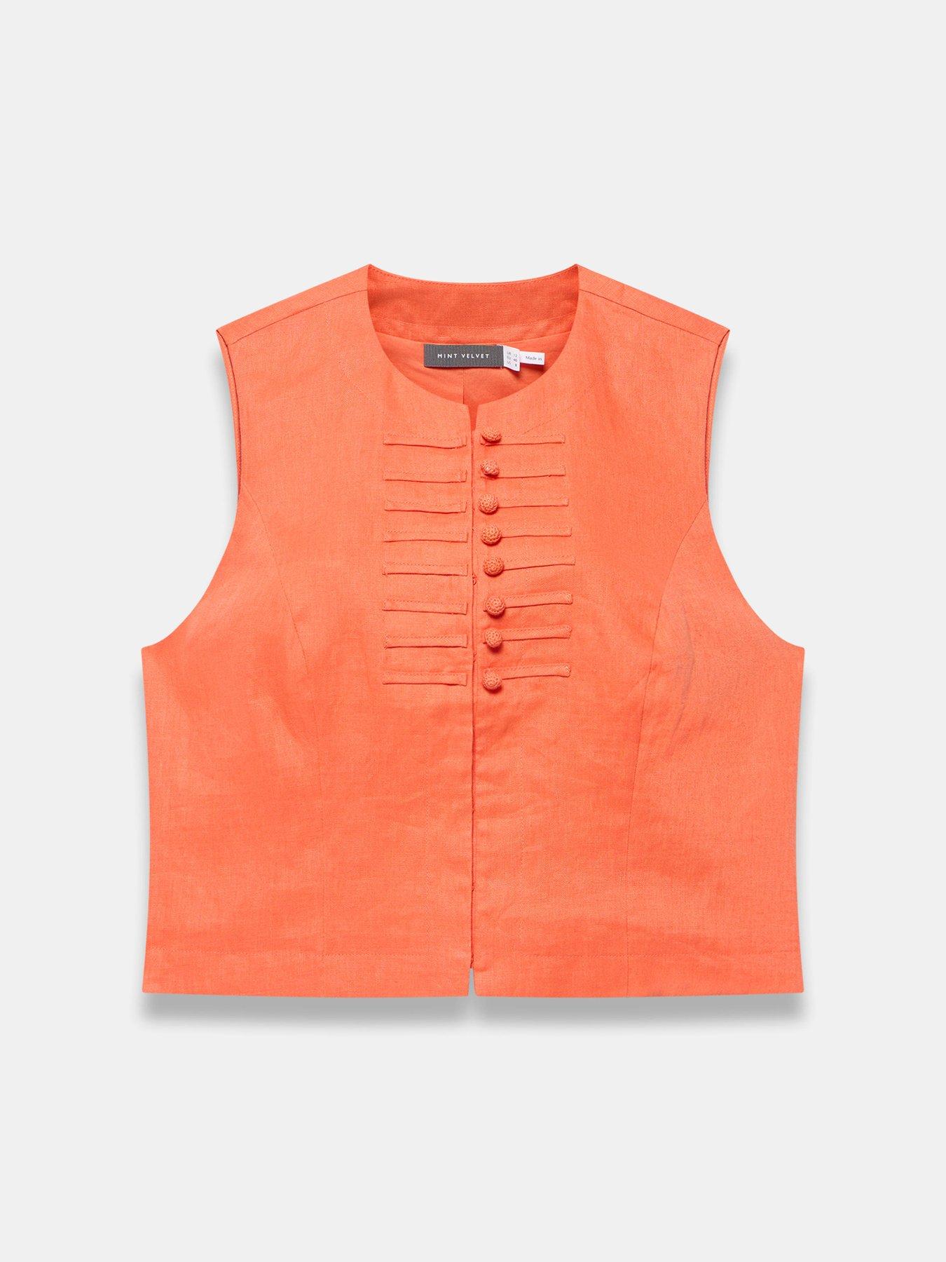 mint-velvet-orange-linen-military-trim-topdetail
