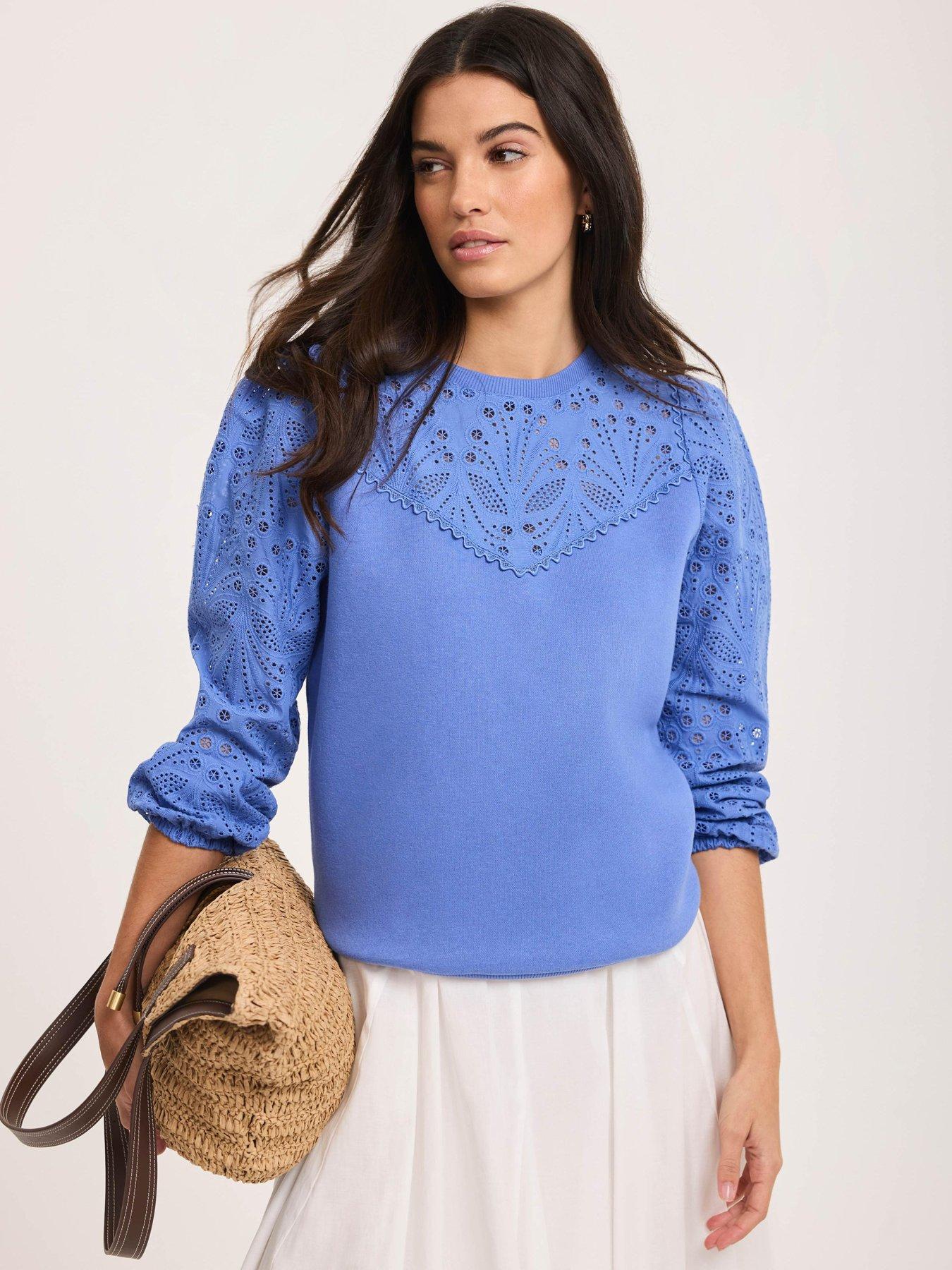 Image 2 of 6 of Mint Velvet Broderie Mix Sweatshirt - Blue