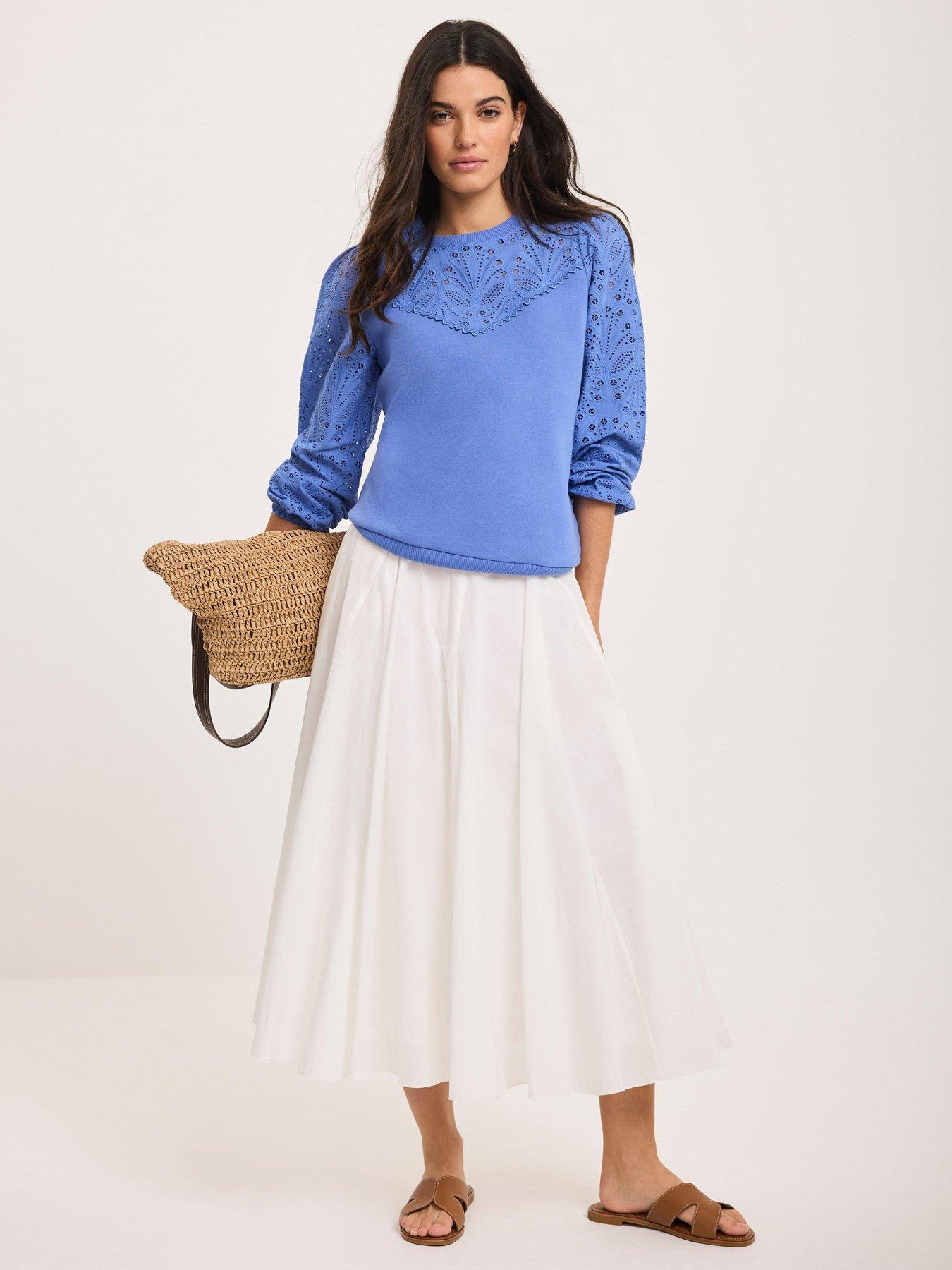 Image 4 of 6 of Mint Velvet Broderie Mix Sweatshirt - Blue