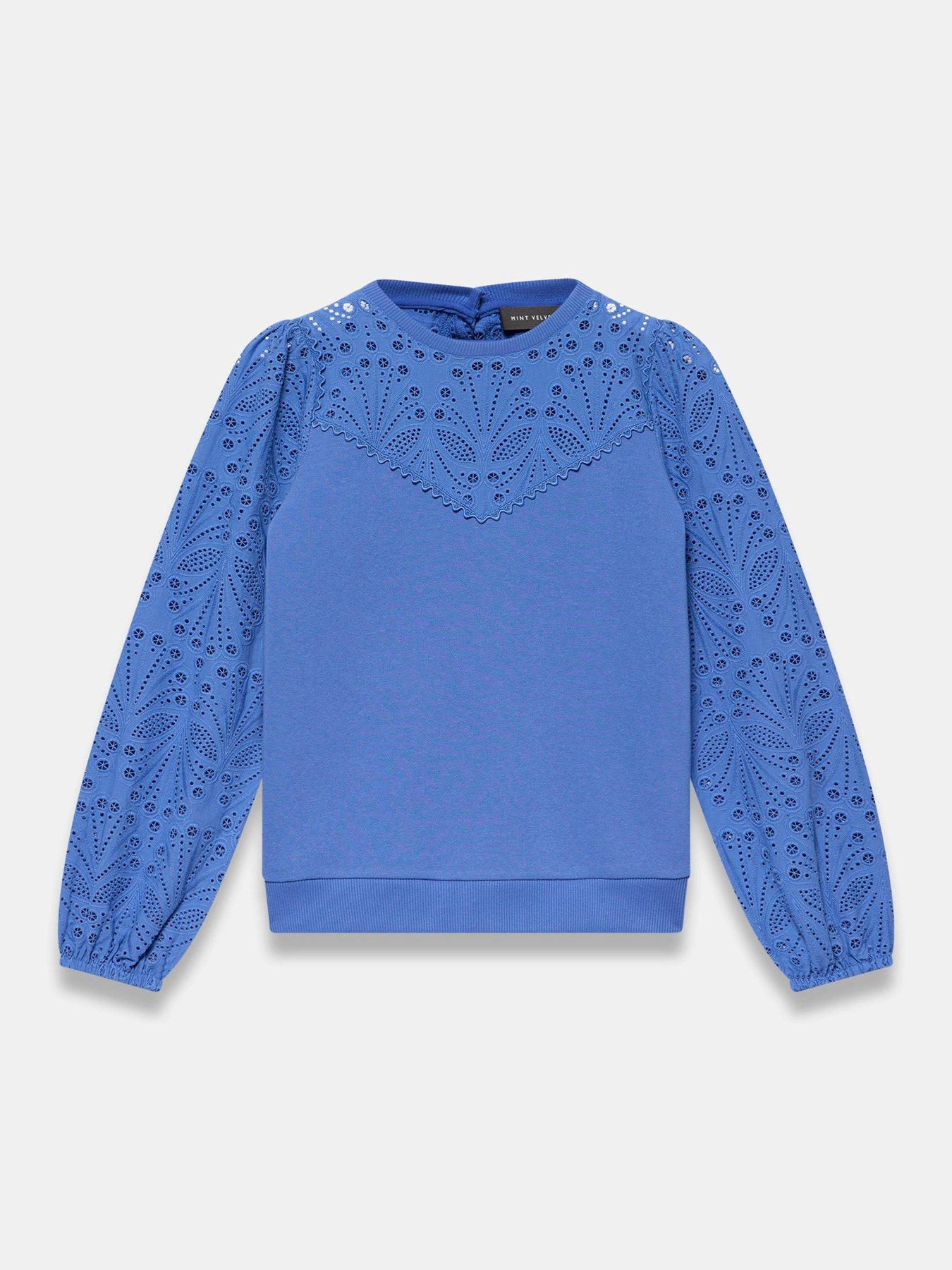 Image 5 of 6 of Mint Velvet Broderie Mix Sweatshirt - Blue
