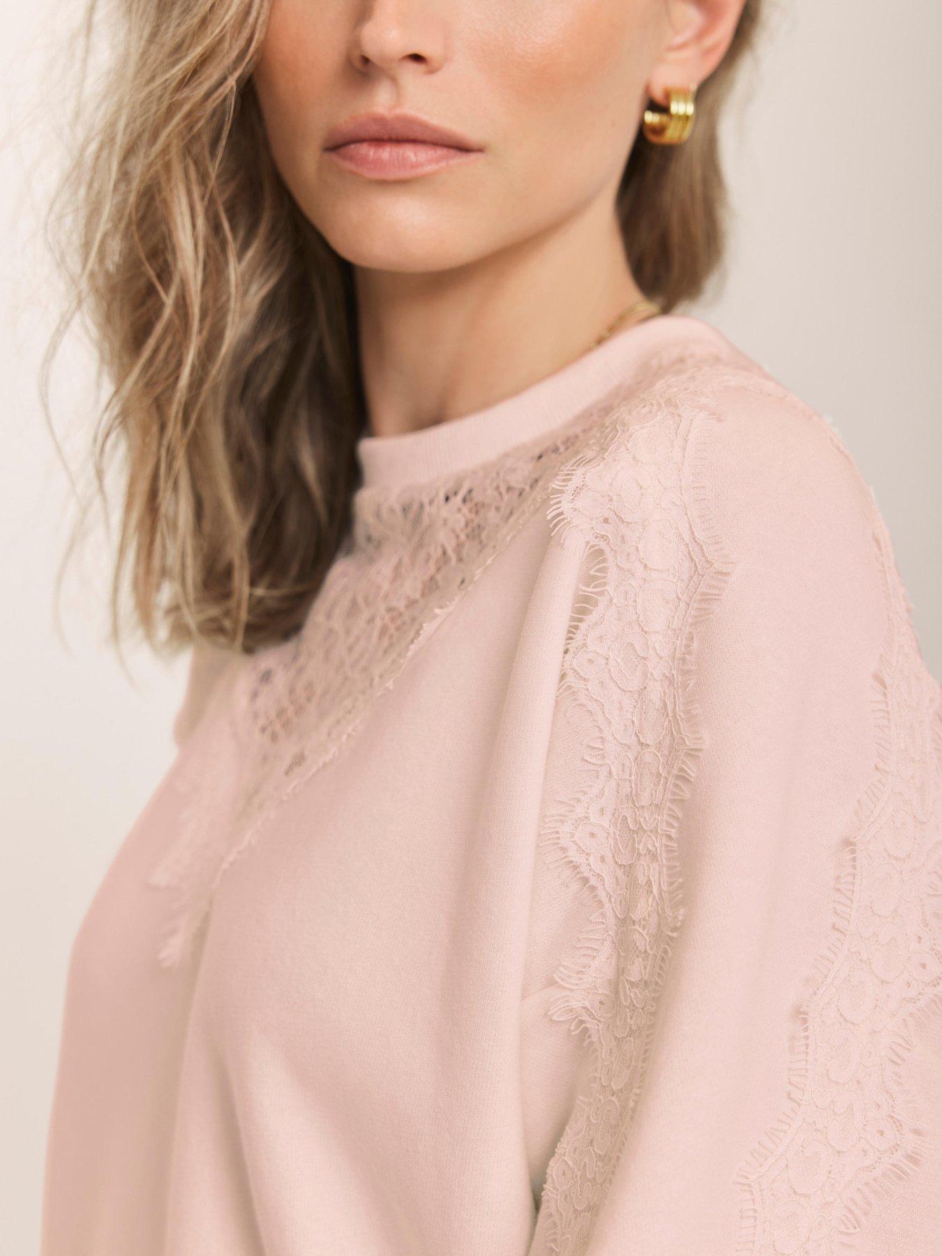 Image 4 of 6 of Mint Velvet Lace Insert Sweatshirt - Pink