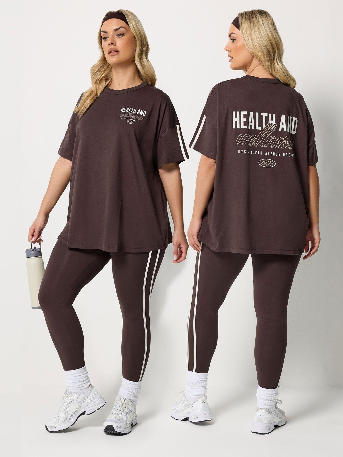 Yours Curve Health Wellness Active T-Shirt - Brown