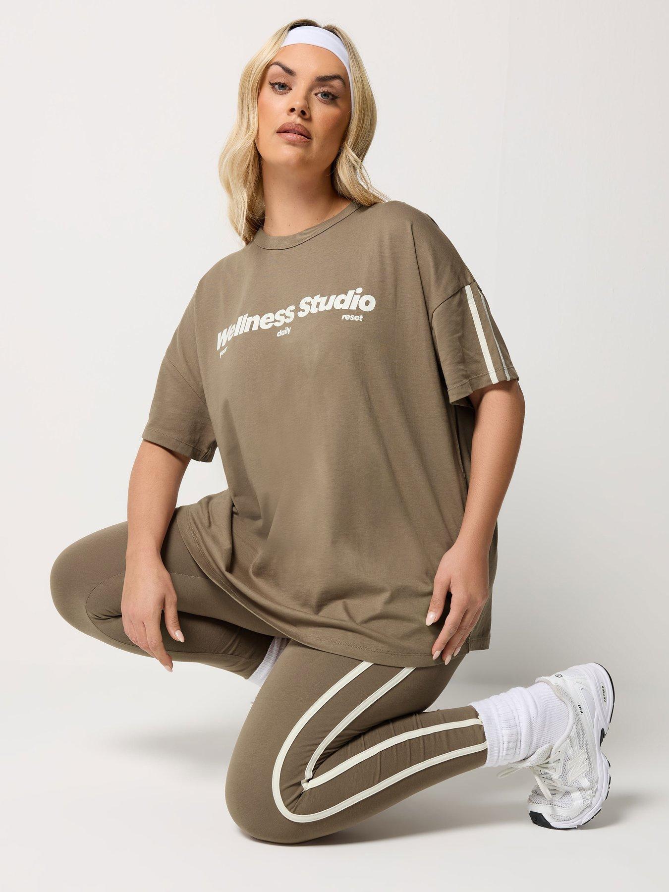 Yours Curve Active Side Striped Leggings - Brown