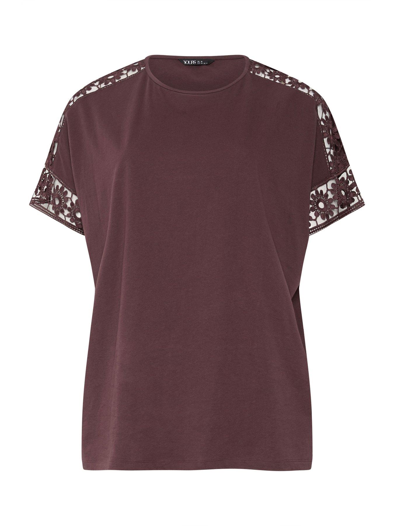 Image 5 of 5 of Yours Curve Boxy Crochet T-Shirt - Brown