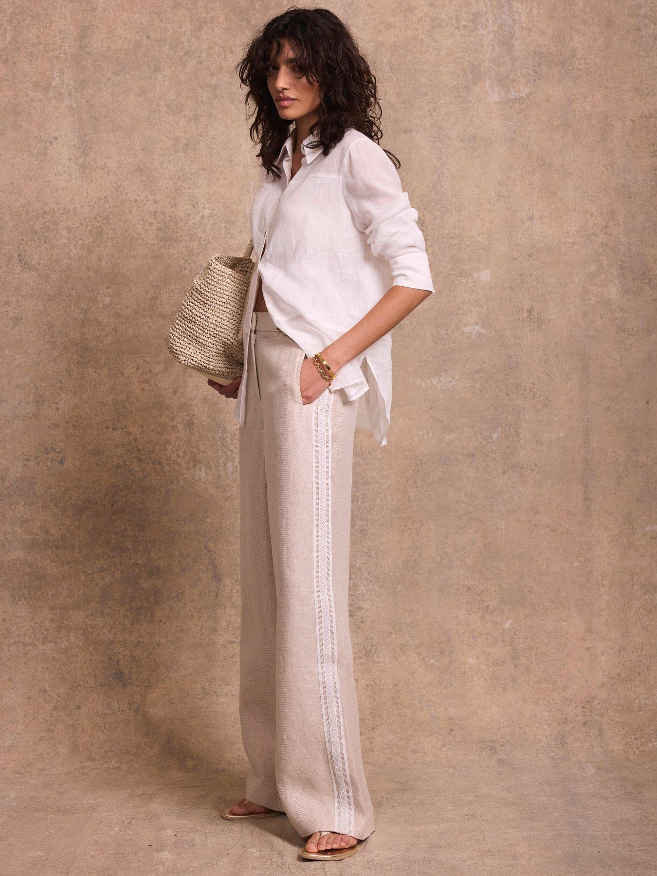 Image 1 of 6 of Mint Velvet Linen Stripe Trousers - Cream