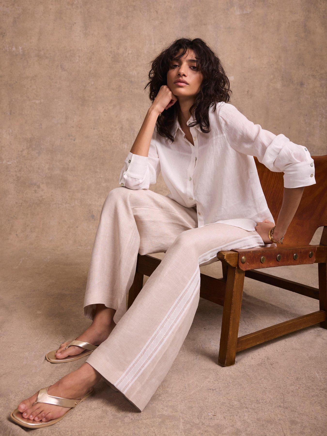 Image 2 of 6 of Mint Velvet Linen Stripe Trousers - Cream