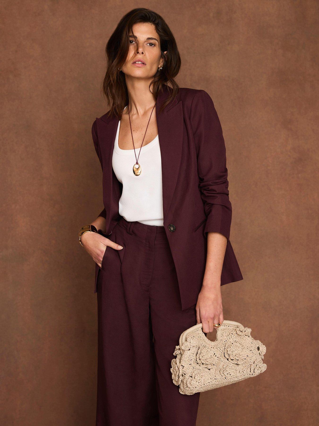 Image 1 of 6 of Mint Velvet Burgundy Sb Linen Blazer