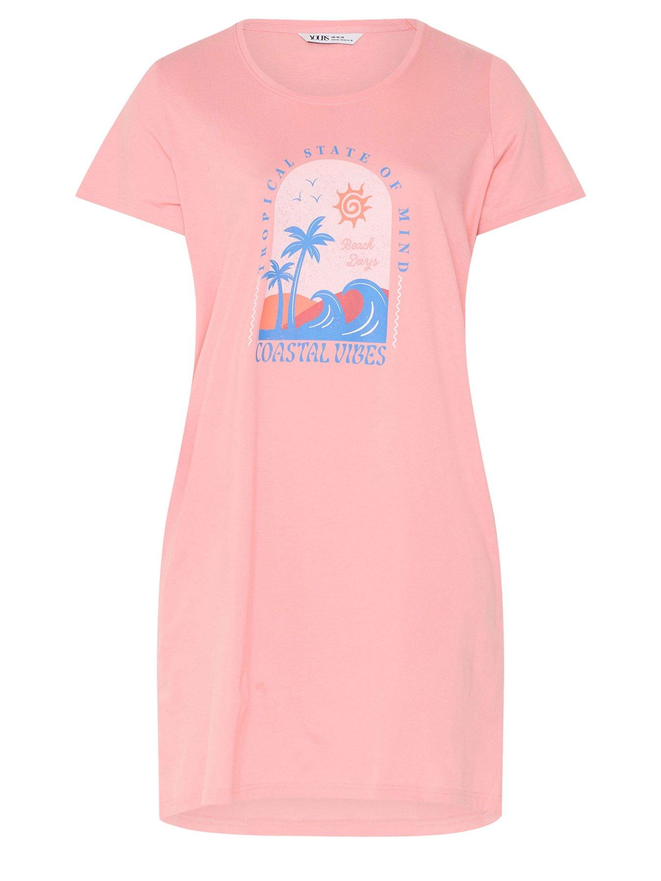 Image 5 of 5 of Yours Curve Coastal Vibes Dipped Back Nightdress - Pink