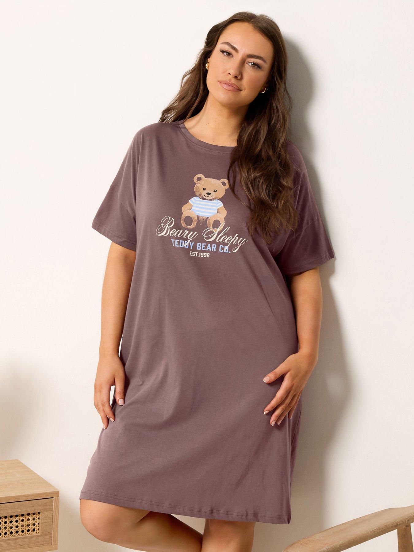 Image 1 of 5 of Yours Curve 'Beary Sleepy' Sleep-T-Shirt Nightdress - Brown