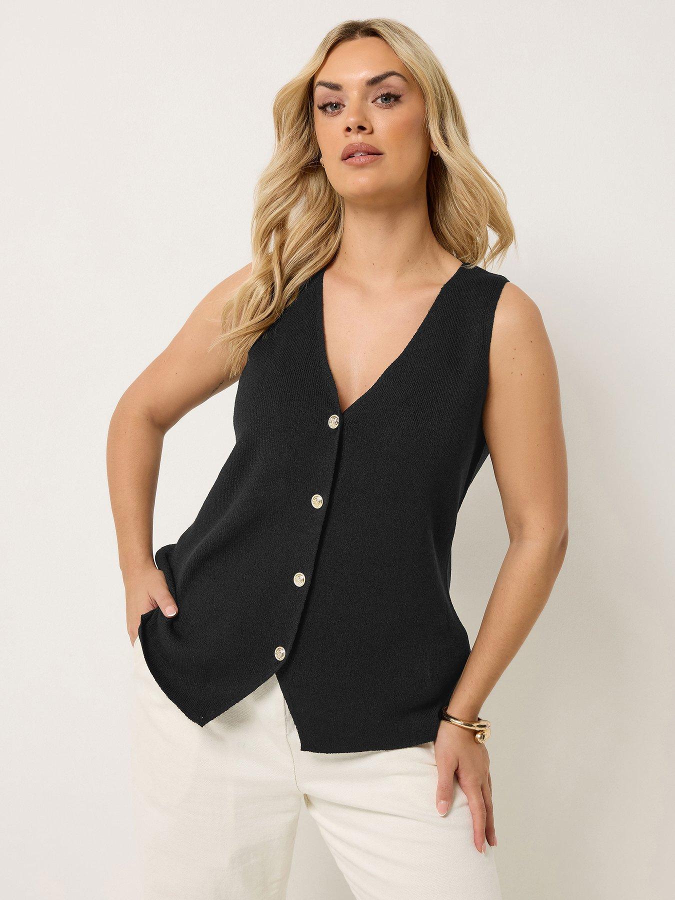 Image 1 of 5 of Yours Curve Elongated Knitted Waistcoat - Cream