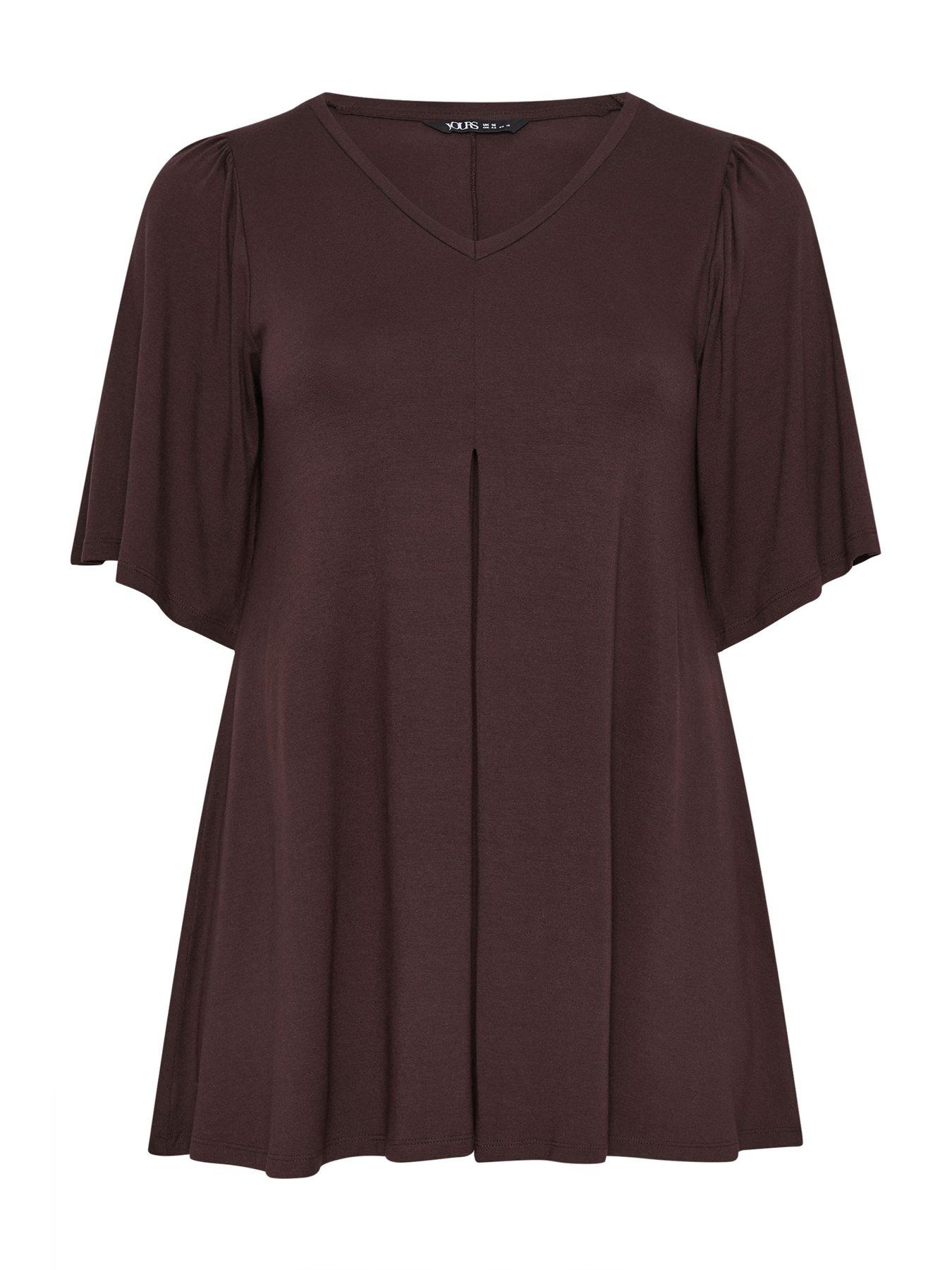 yours-curve-pleat-front-angel-sleeve-top-browndetail