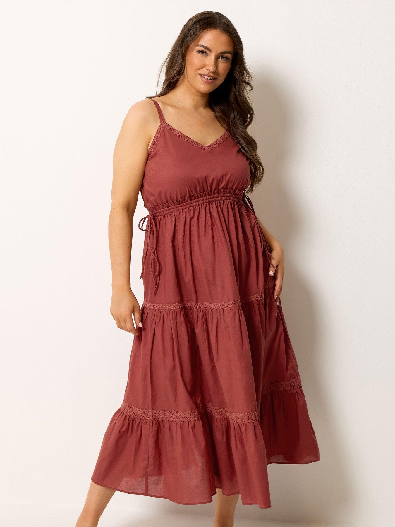 Image 1 of 4 of Yours Curve Tie Strappy Smock Dress - Red