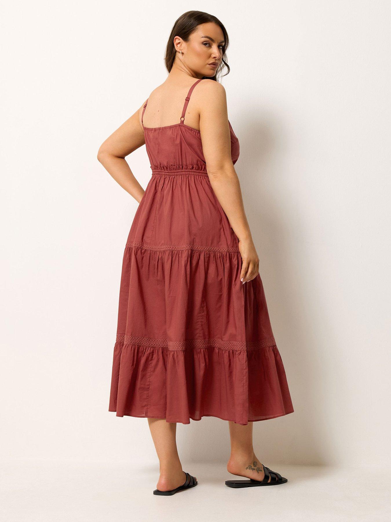 Image 2 of 4 of Yours Curve Tie Strappy Smock Dress - Red