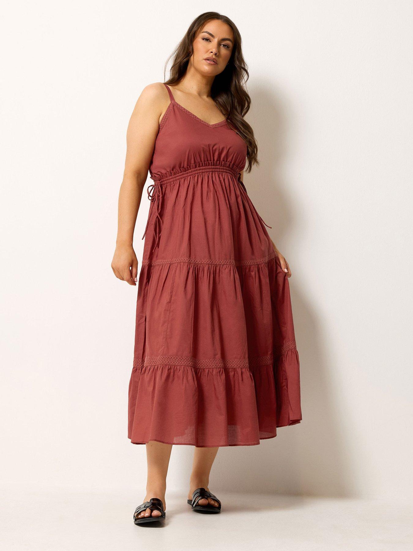 Image 3 of 4 of Yours Curve Tie Strappy Smock Dress - Red