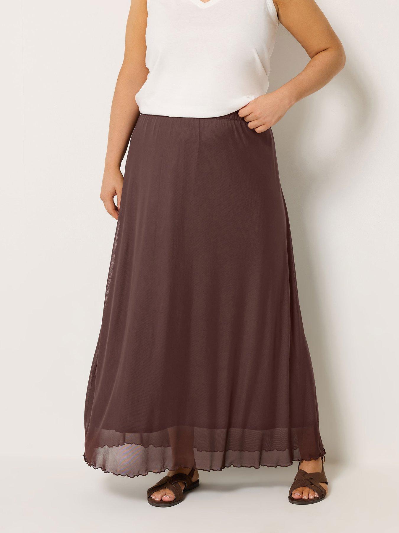Yours Curve Mesh A-Line Skirt - Brown