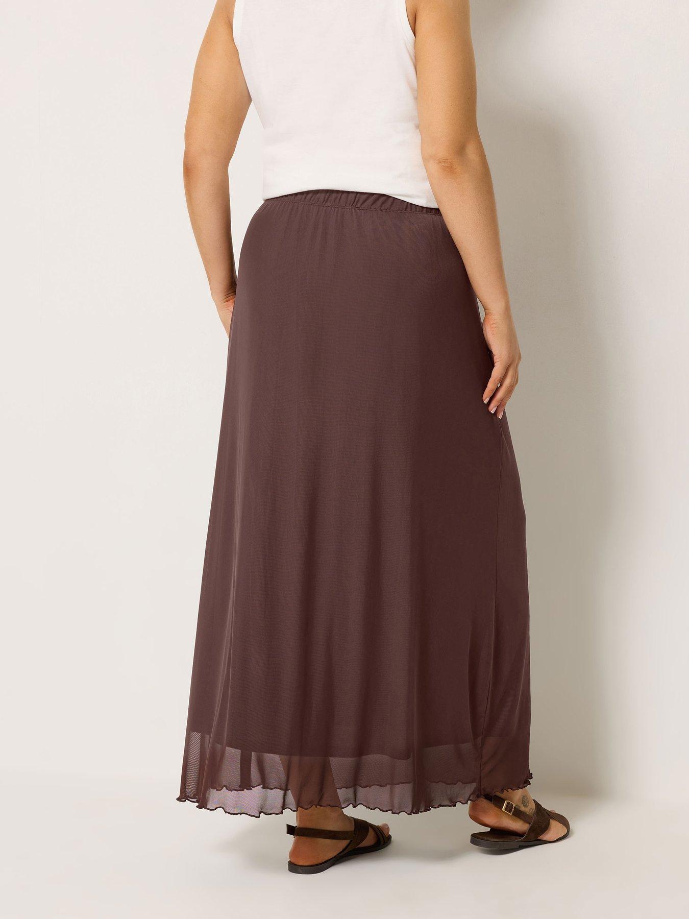 Image 2 of 5 of Yours Curve Mesh A-Line Skirt - Brown