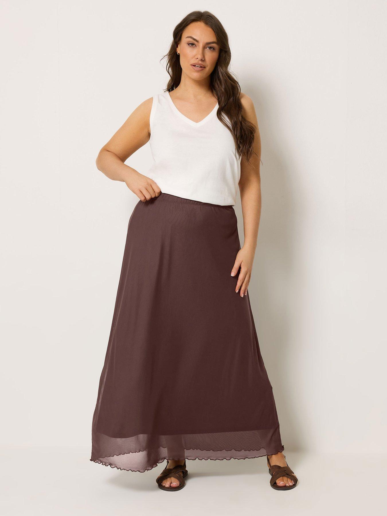 Image 3 of 5 of Yours Curve Mesh A-Line Skirt - Brown