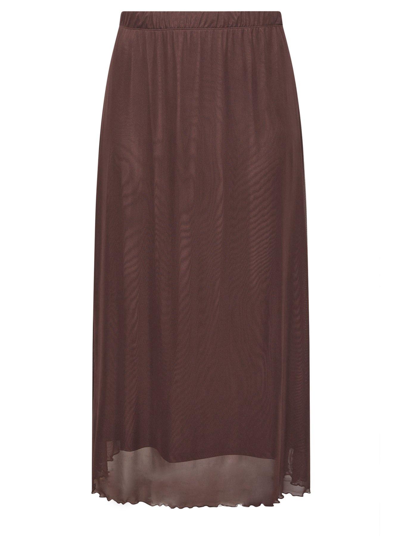Image 5 of 5 of Yours Curve Mesh A-Line Skirt - Brown