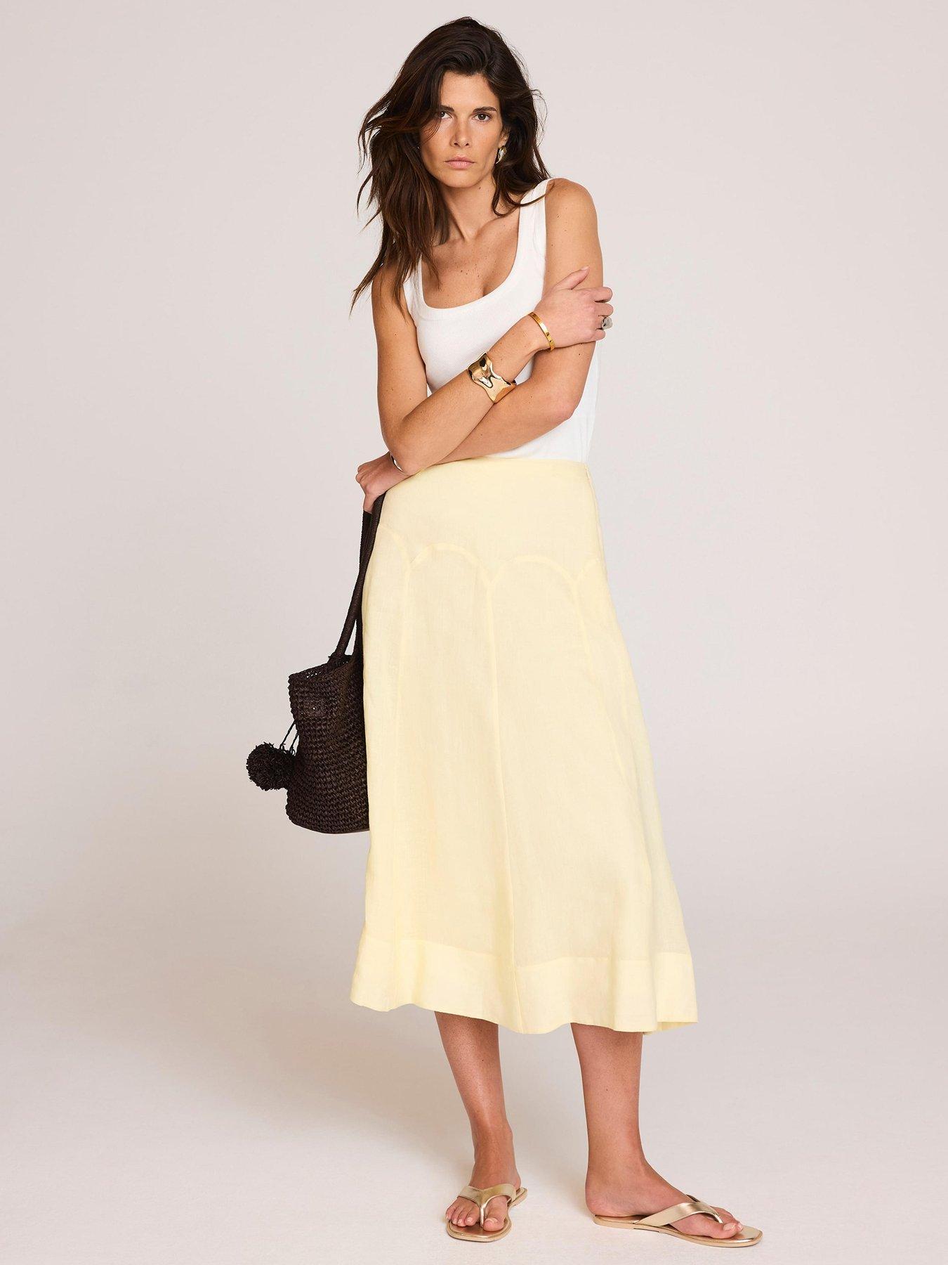 Mint Velvet Yellow Scallop Ramie Skirt
