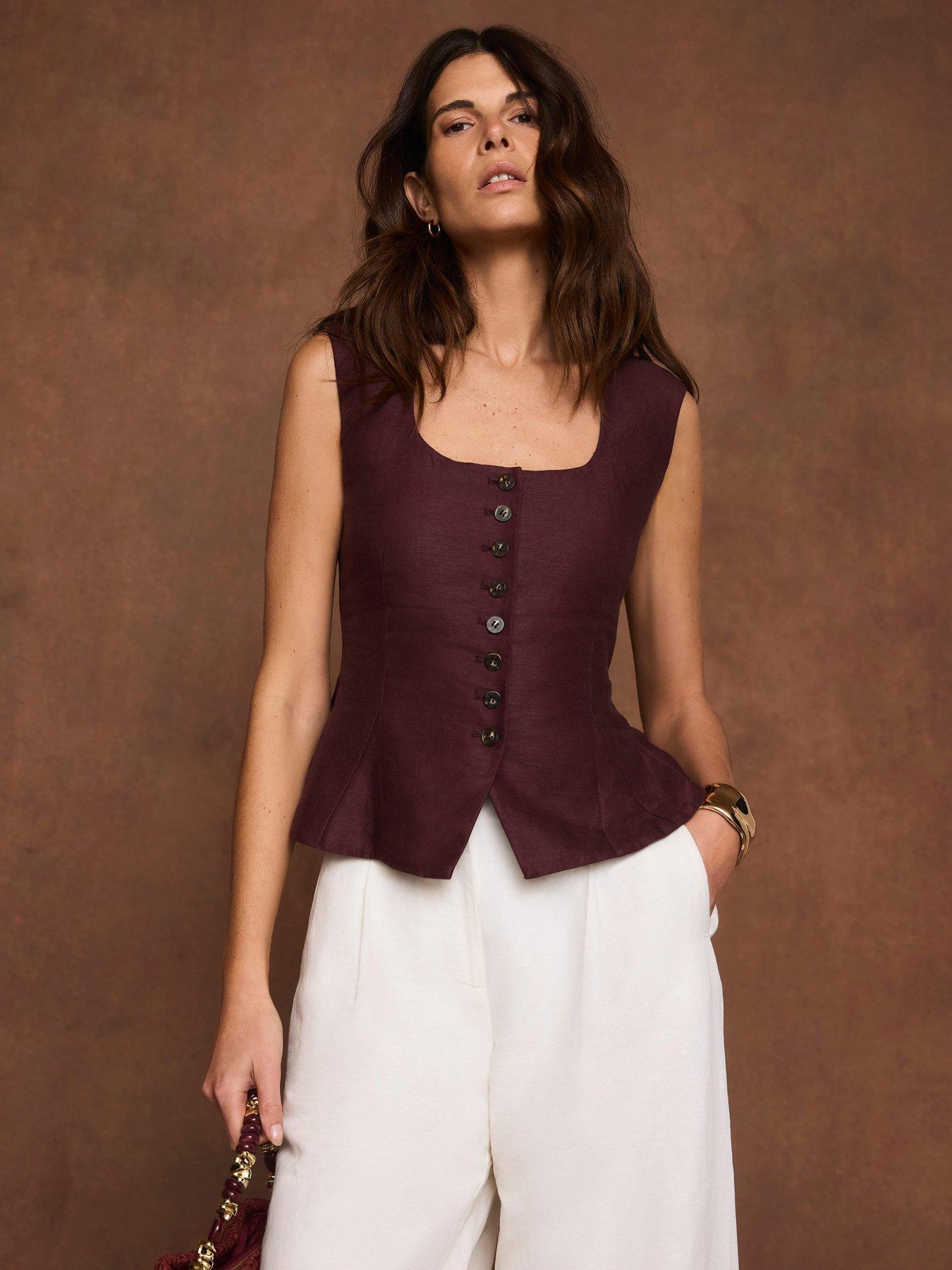 Image 3 of 6 of Mint Velvet Red Peplum Linen Waistcoat