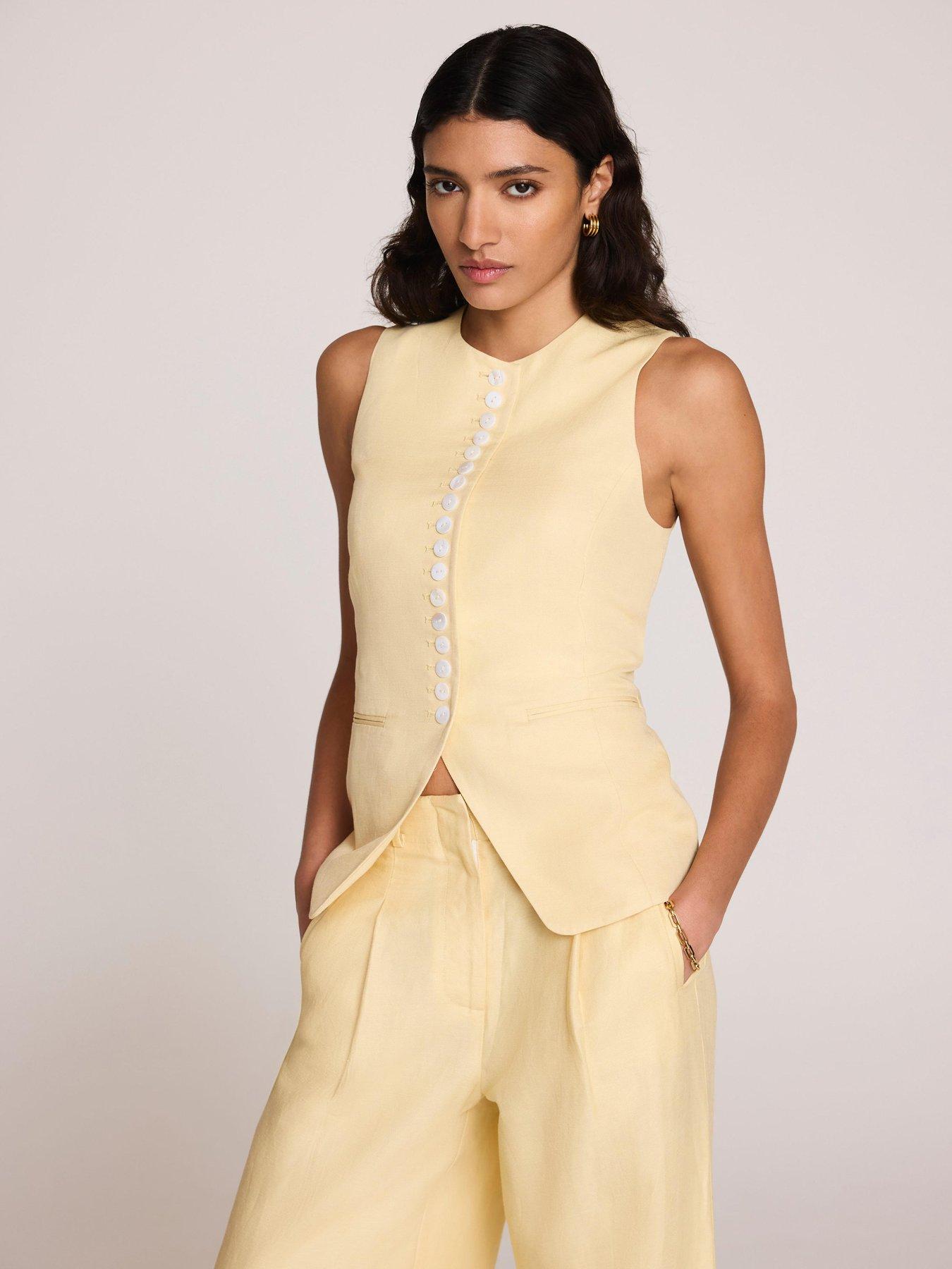 mint-velvet-yellow-button-linen-waistcoatfront