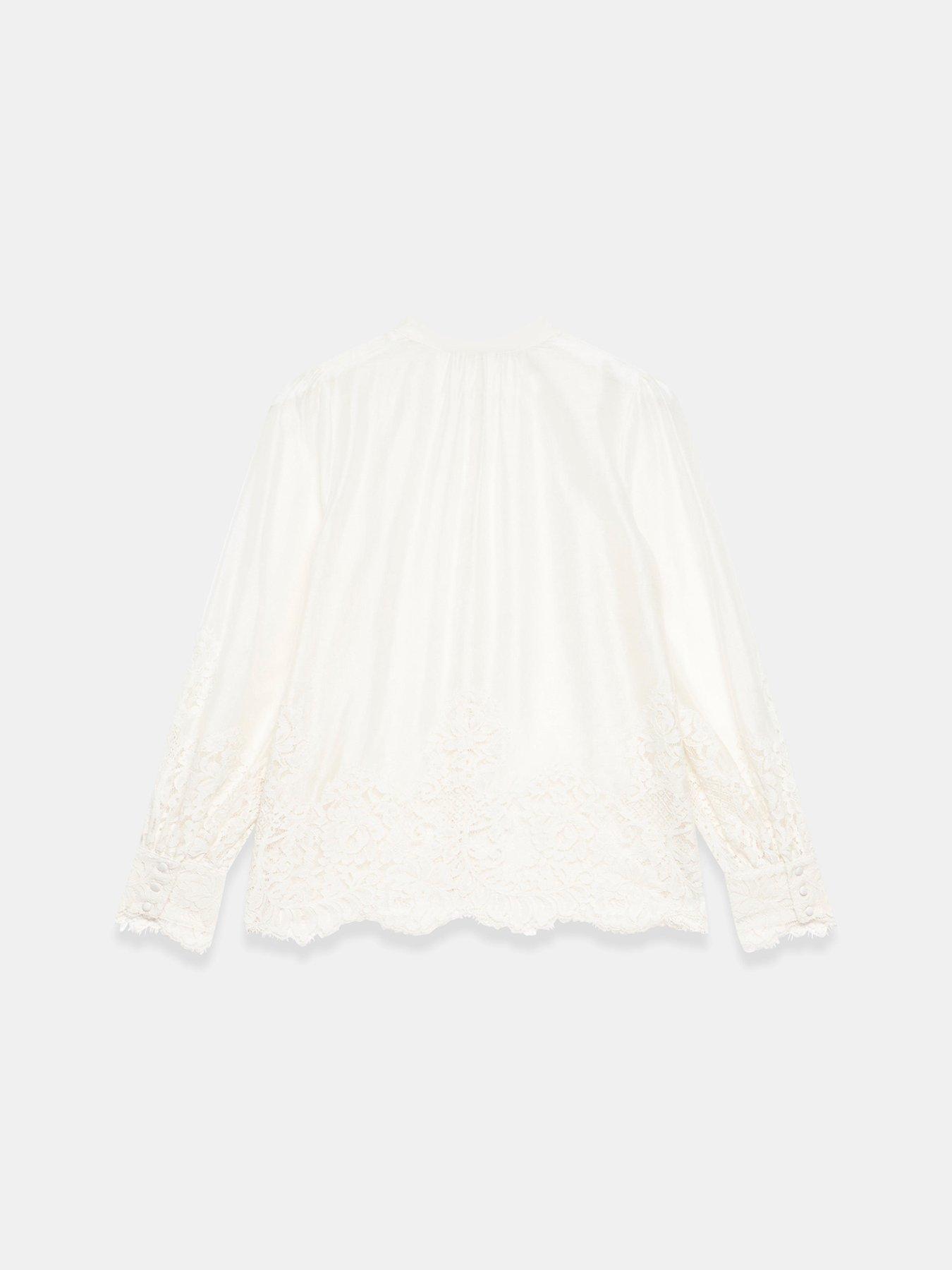 Image 6 of 6 of Mint Velvet Lace Hem Blouse - Cream